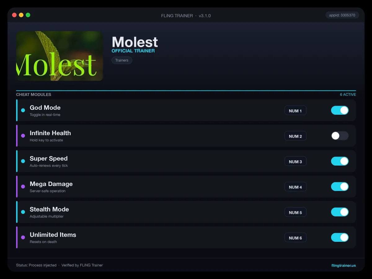 Molest Trainer interface