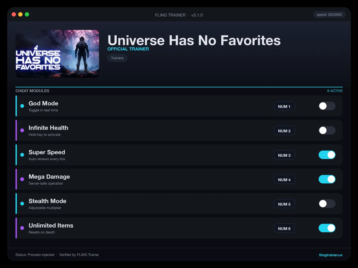Universe Has No Favorites Trainer interface