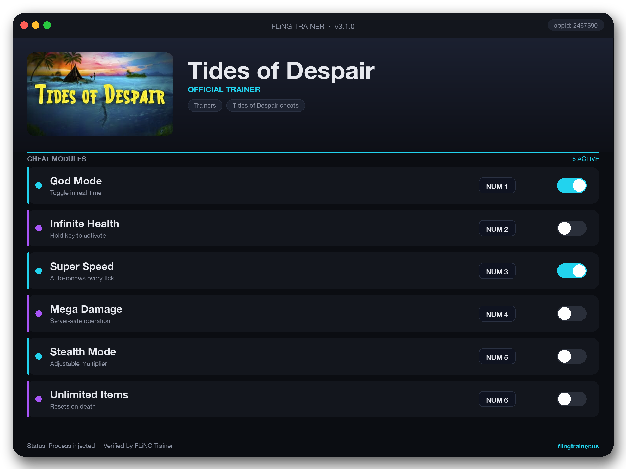 Tides of Despair Trainer interface