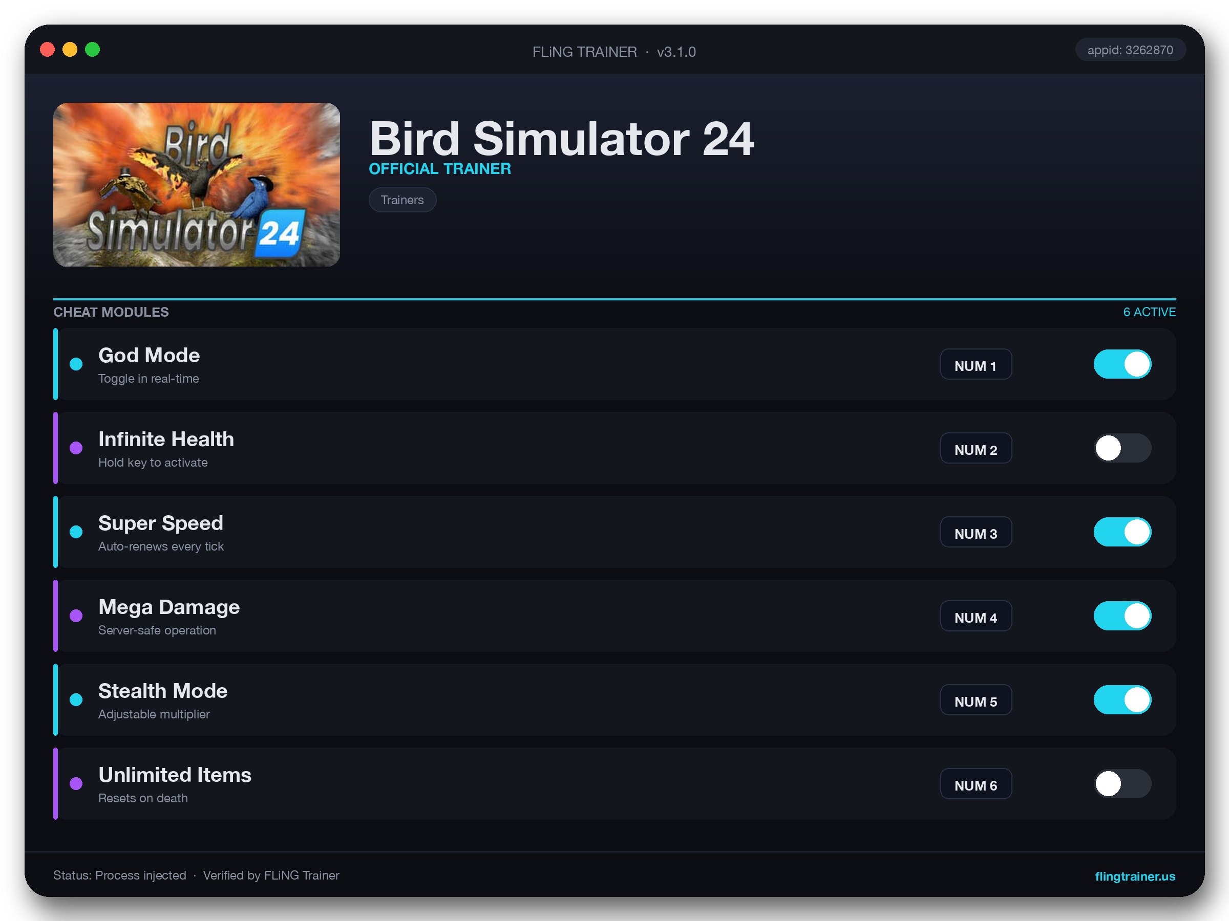 Bird Simulator 24 Trainer interface