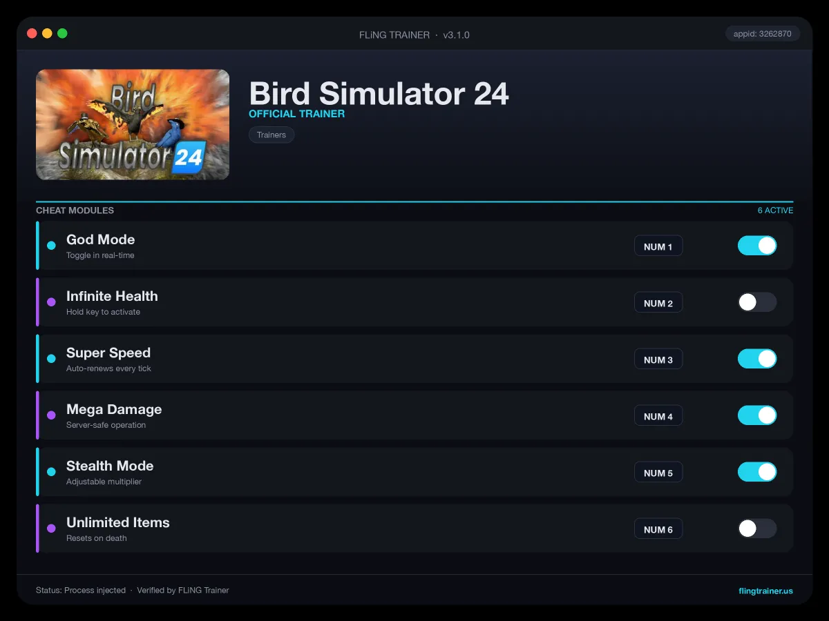Bird Simulator 24 Trainer interface