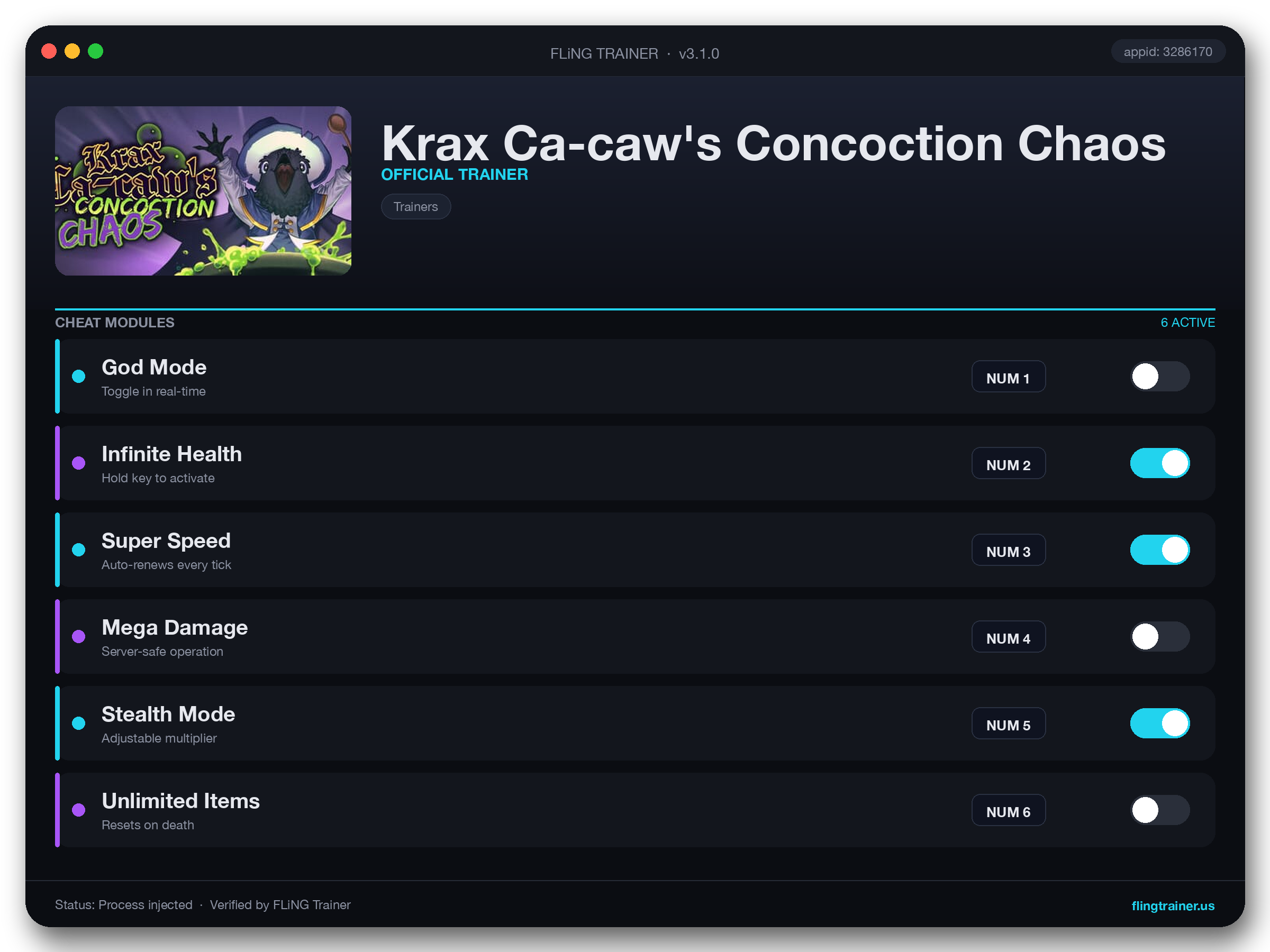 Krax Ca-caw's Concoction Chaos Trainer interface
