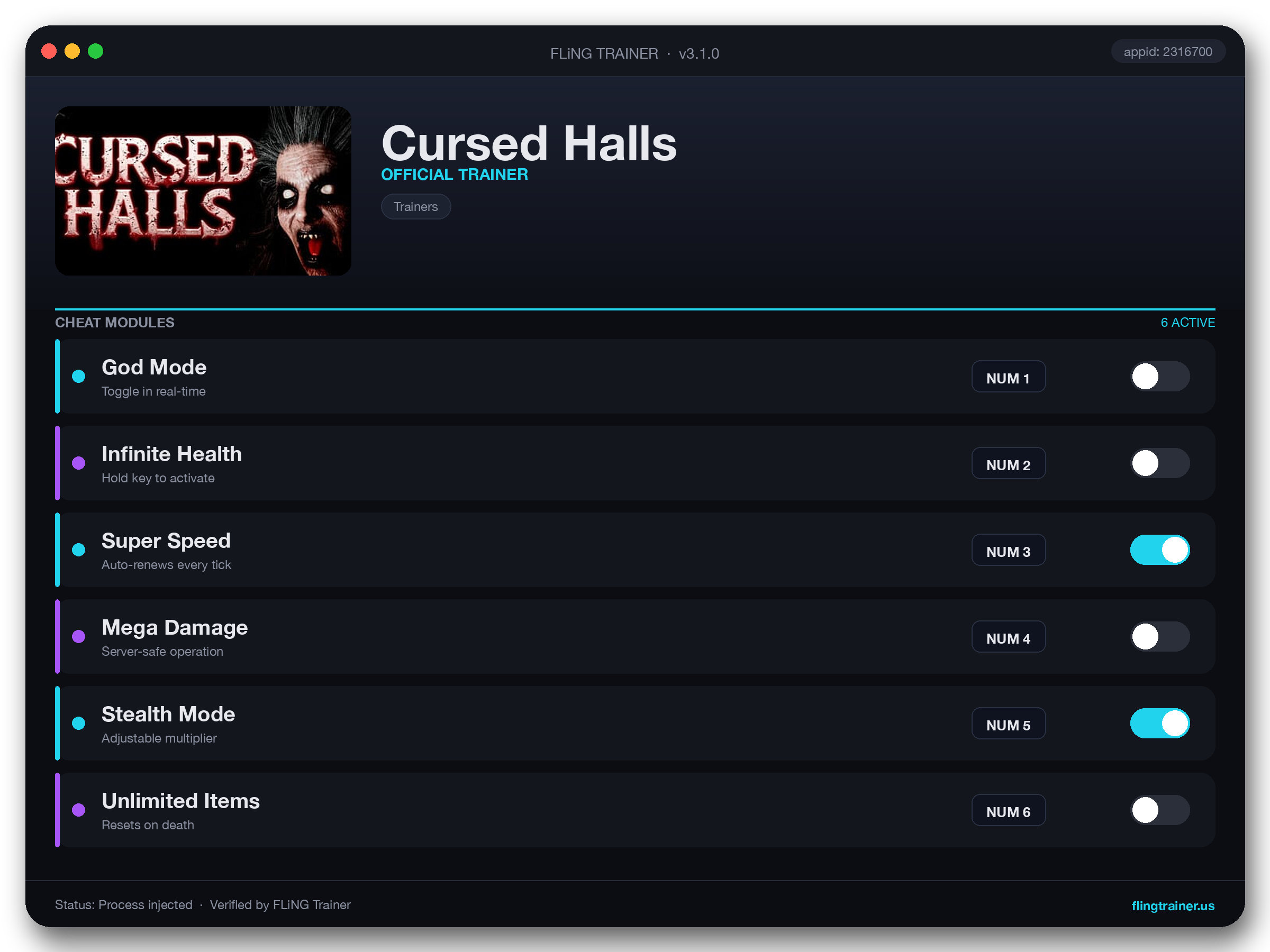 Cursed Halls Trainer interface