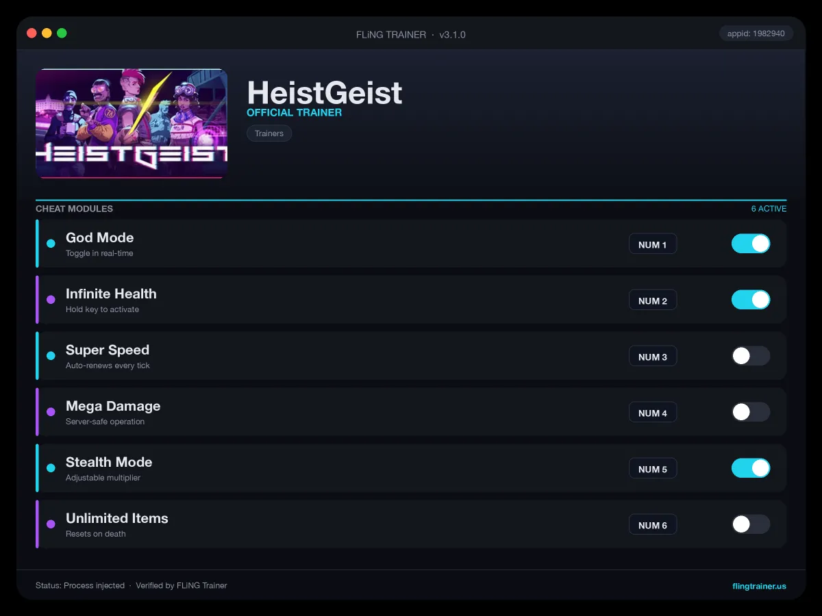 HeistGeist Trainer interface