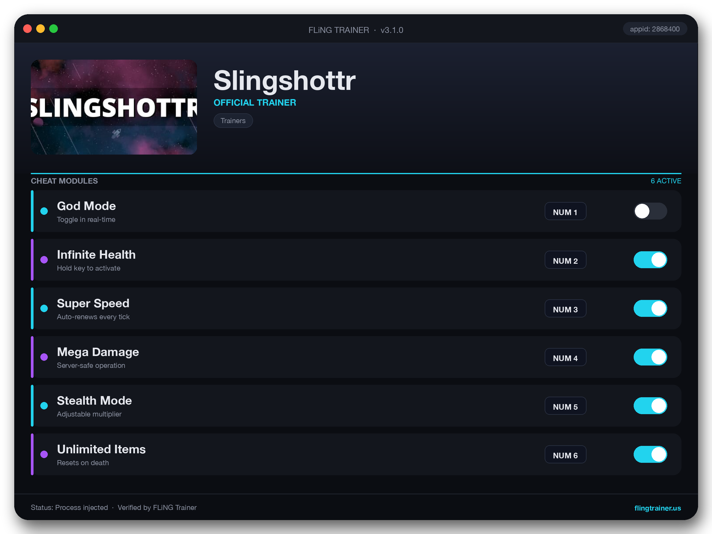 Slingshottr Trainer interface