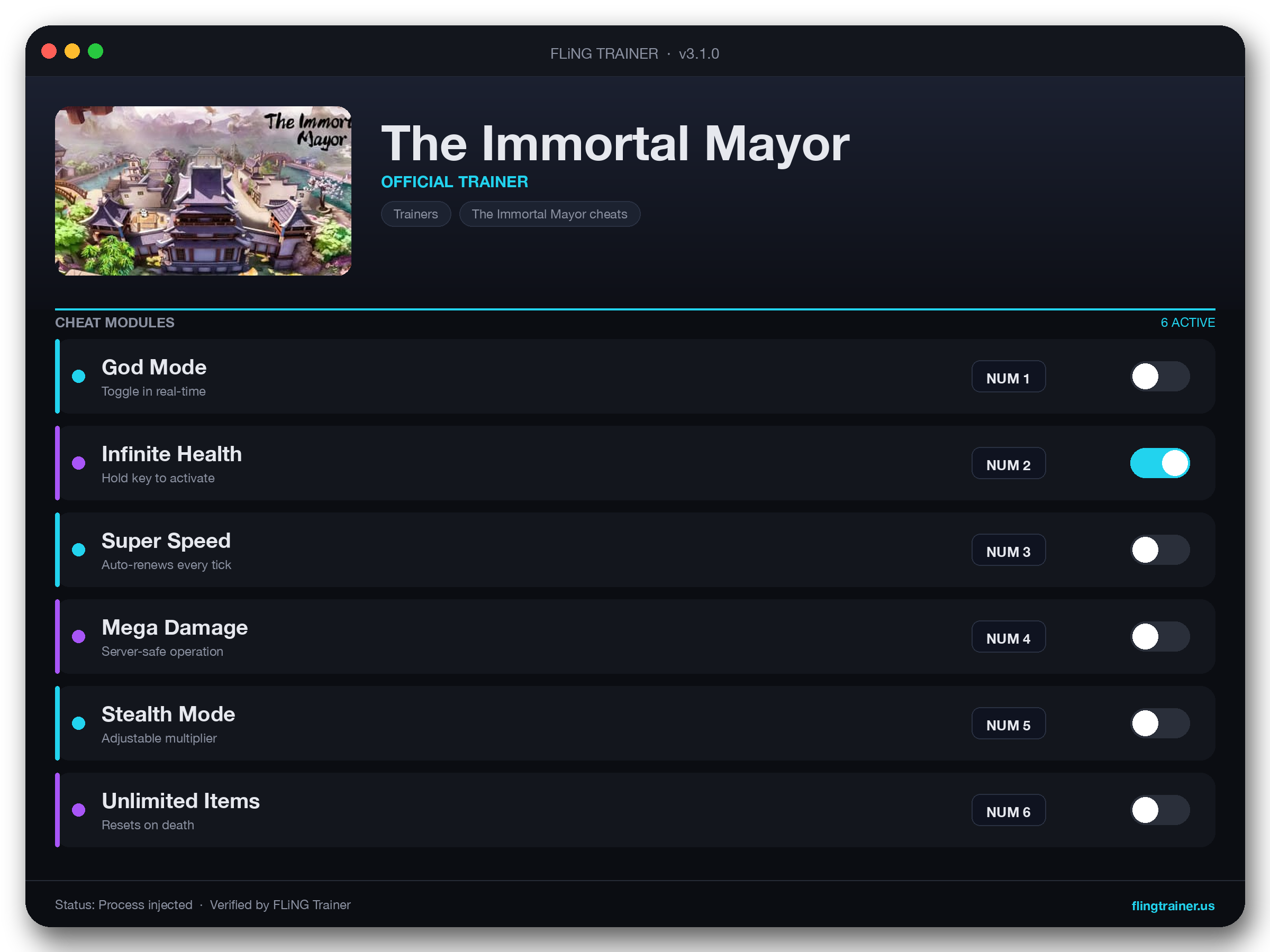 The Immortal Mayor Trainer interface