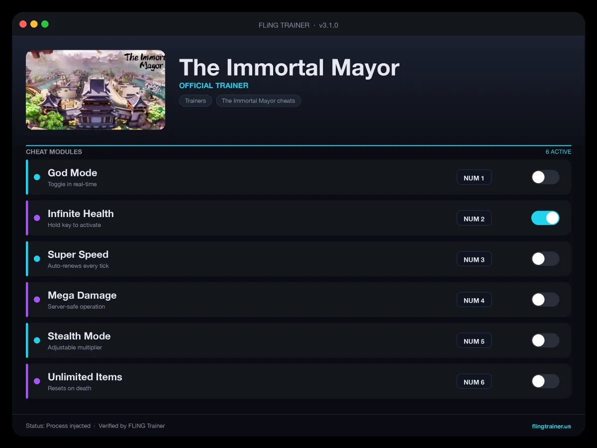 The Immortal Mayor Trainer interface