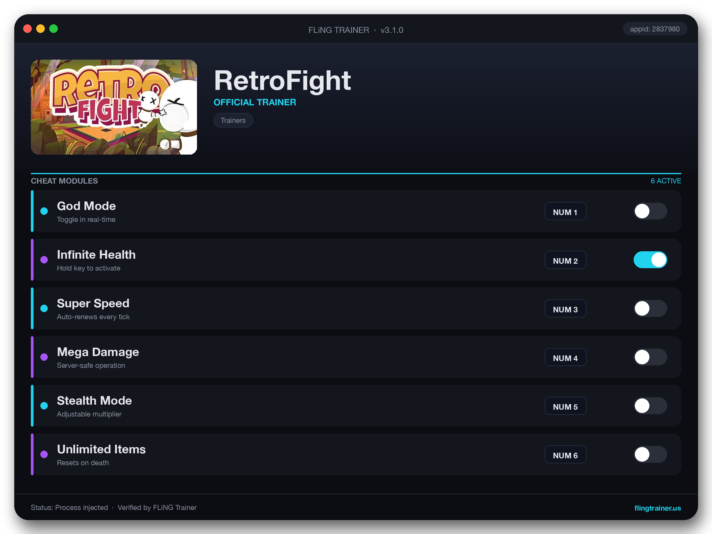 RetroFight Trainer interface