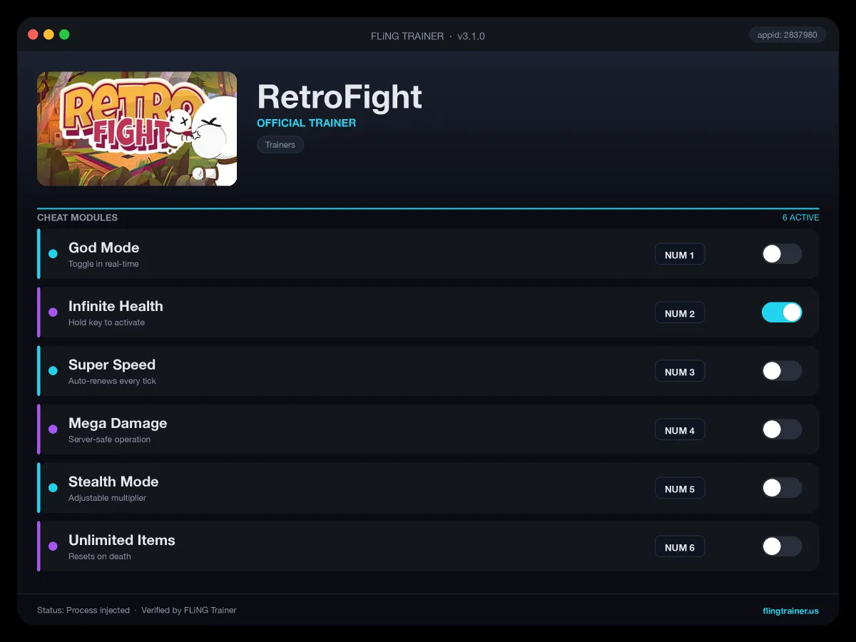 RetroFight Trainer interface