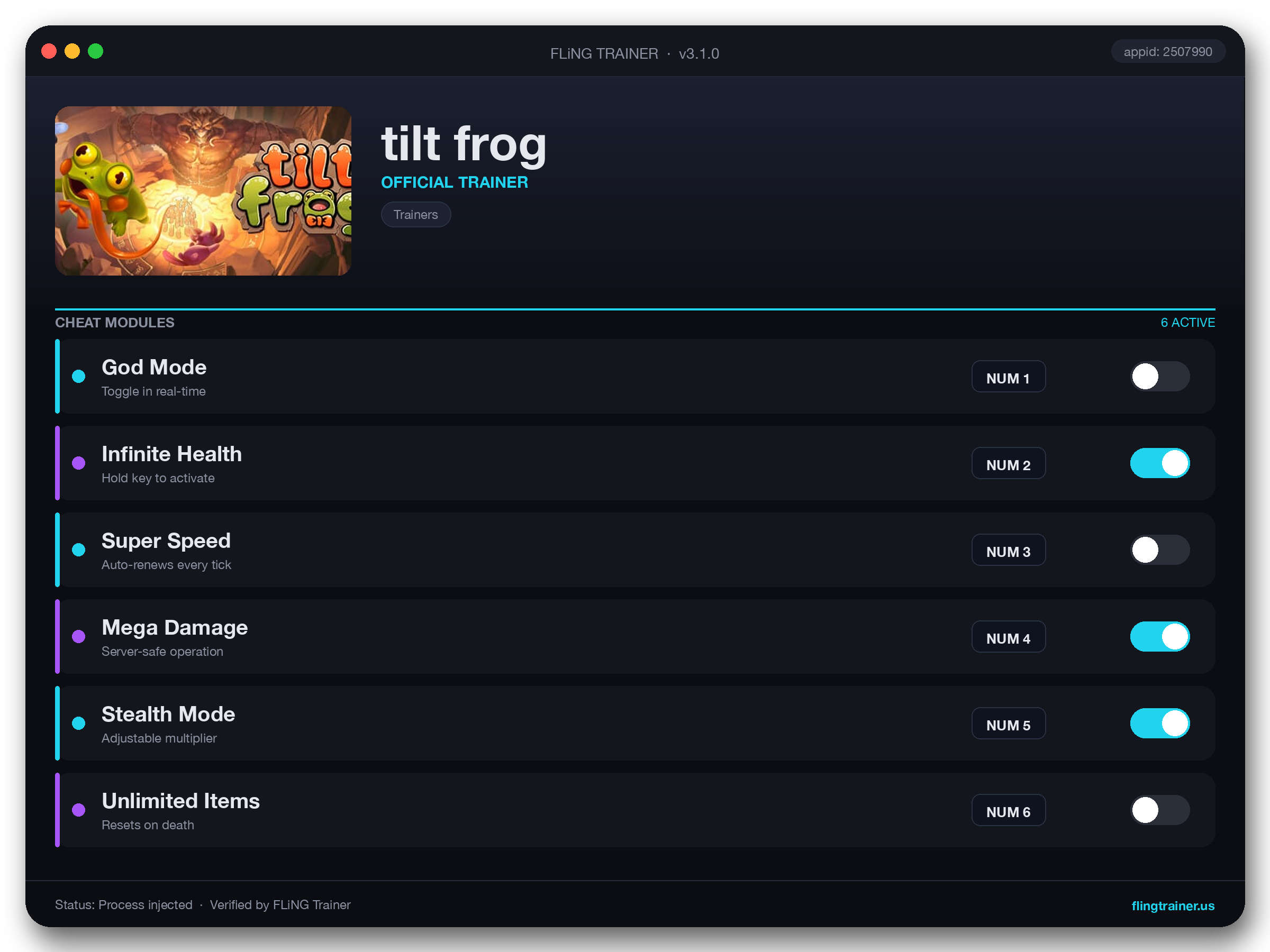 tilt frog Trainer interface