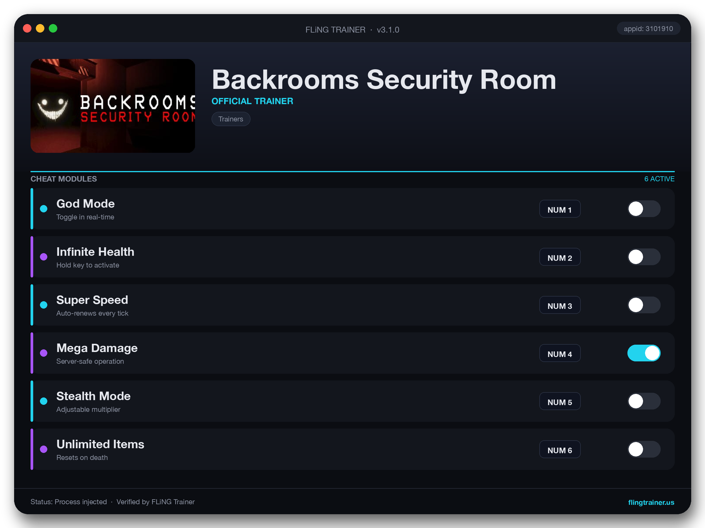 Backrooms Security Room Trainer interface