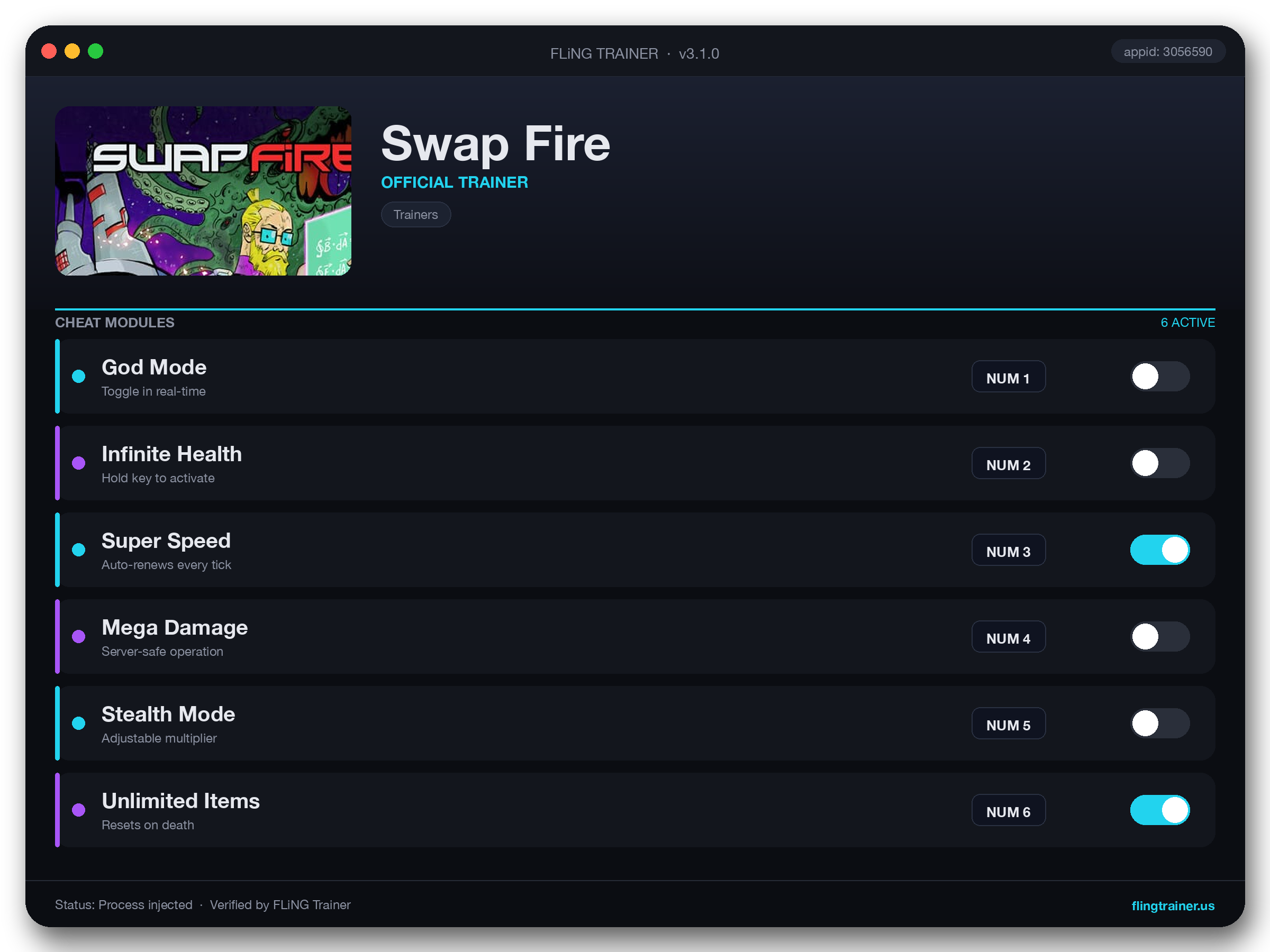 Swap Fire Trainer interface