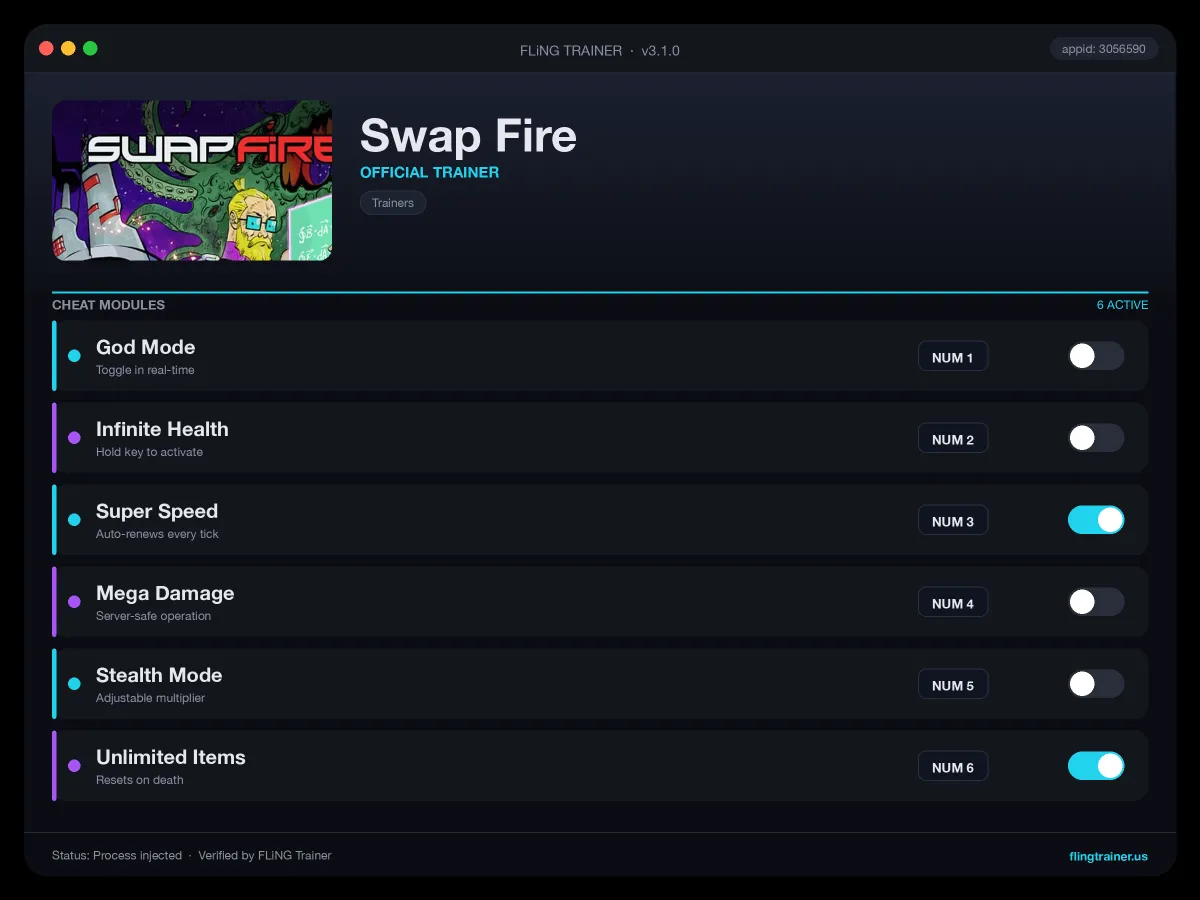 Swap Fire Trainer interface