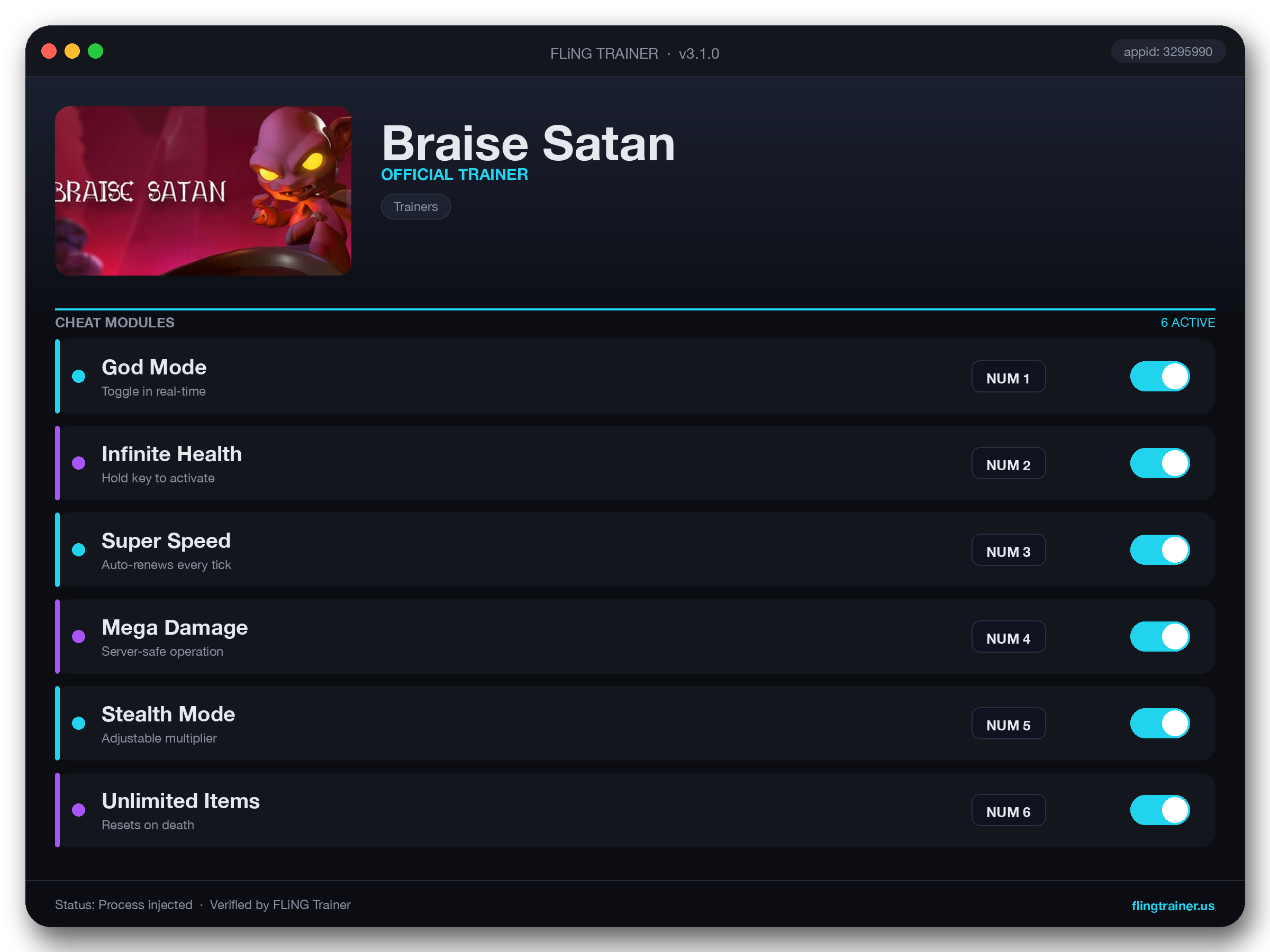 Braise Satan Trainer interface