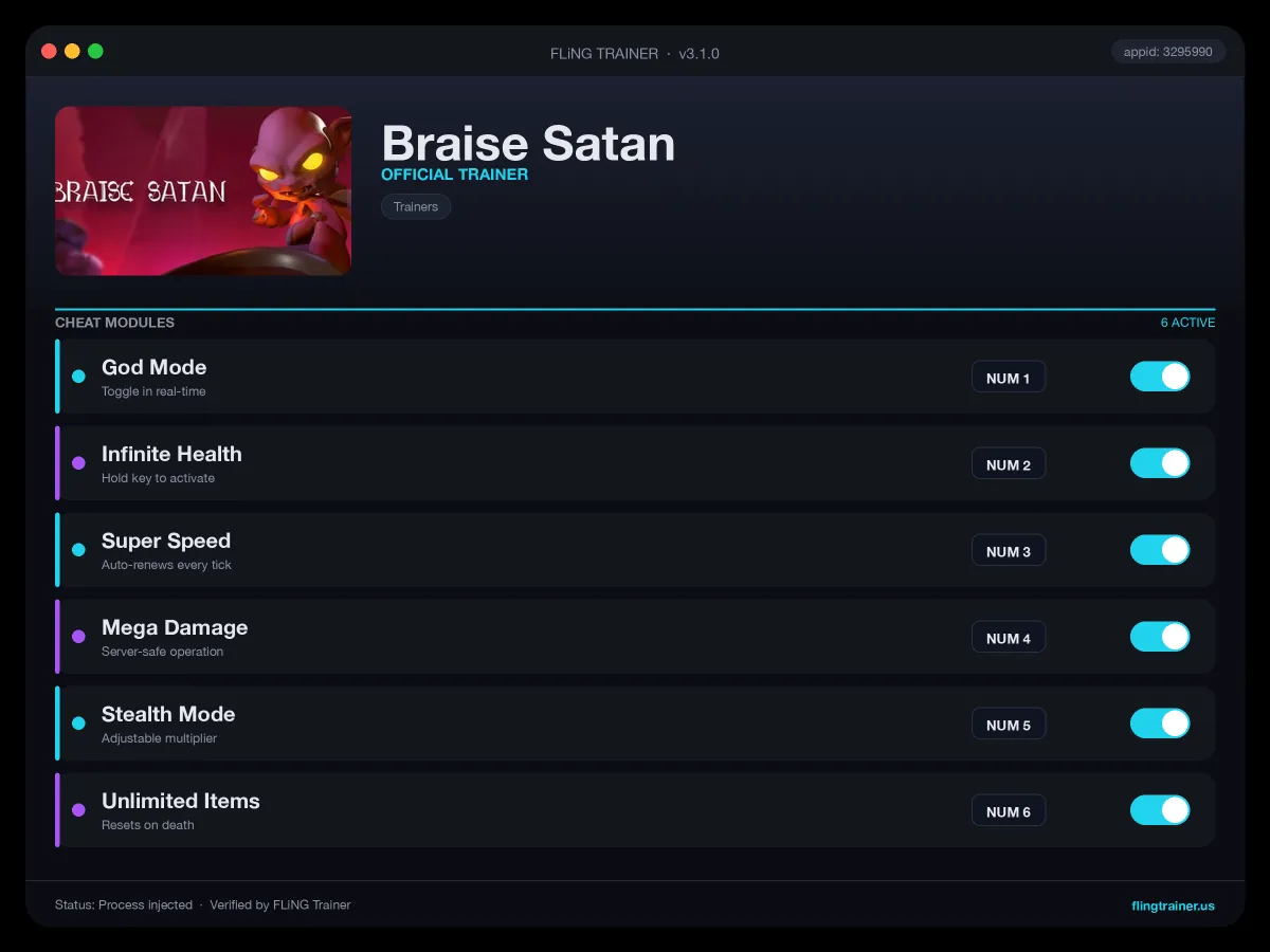 Braise Satan Trainer interface