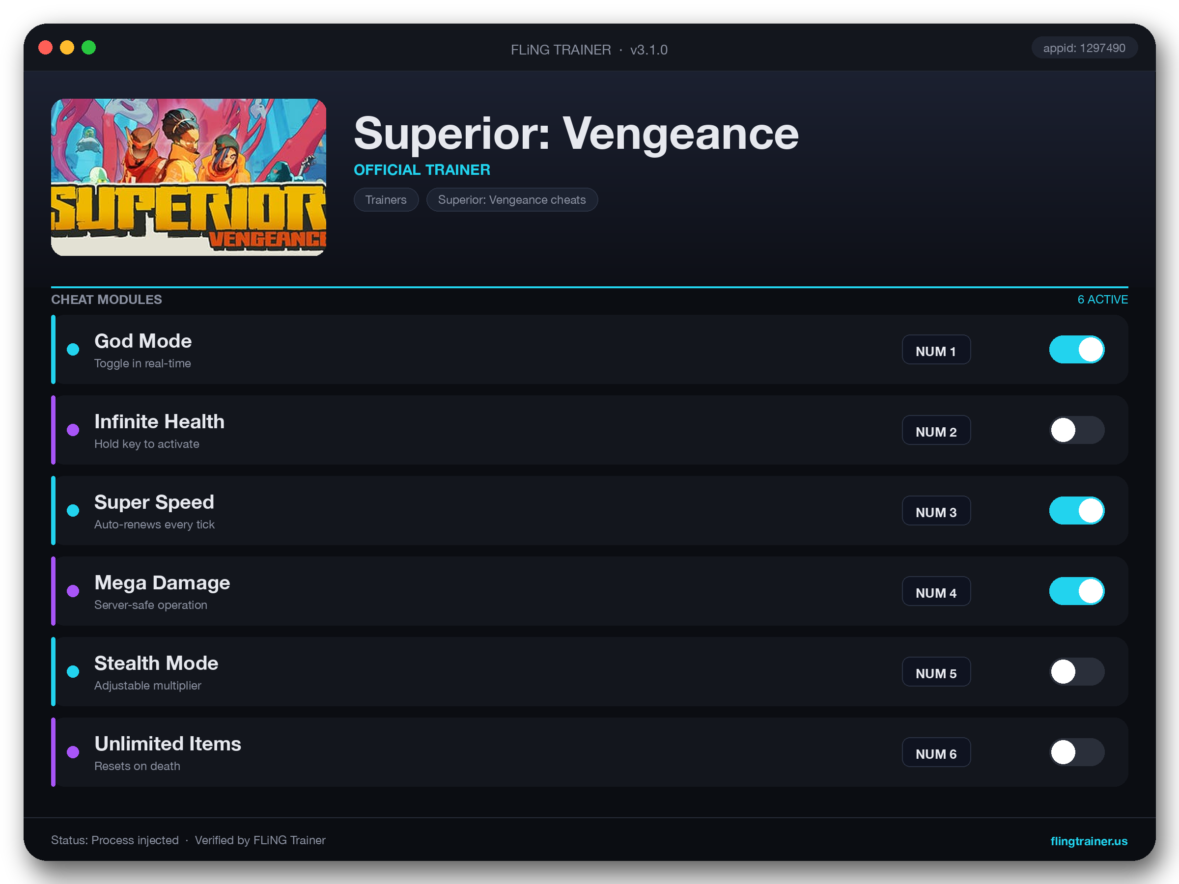 Superior: Vengeance Trainer interface