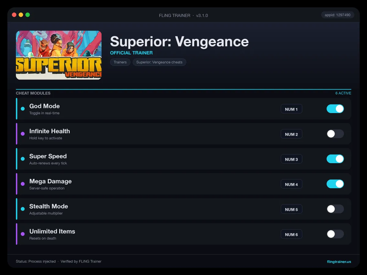 Superior: Vengeance Trainer interface