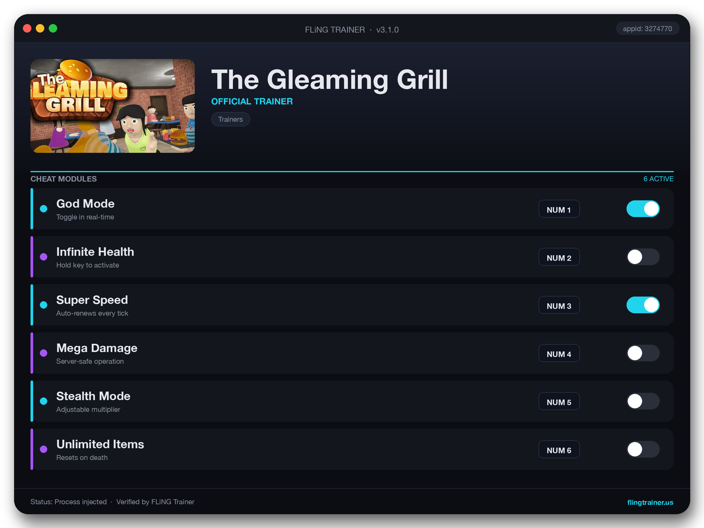The Gleaming Grill Trainer interface