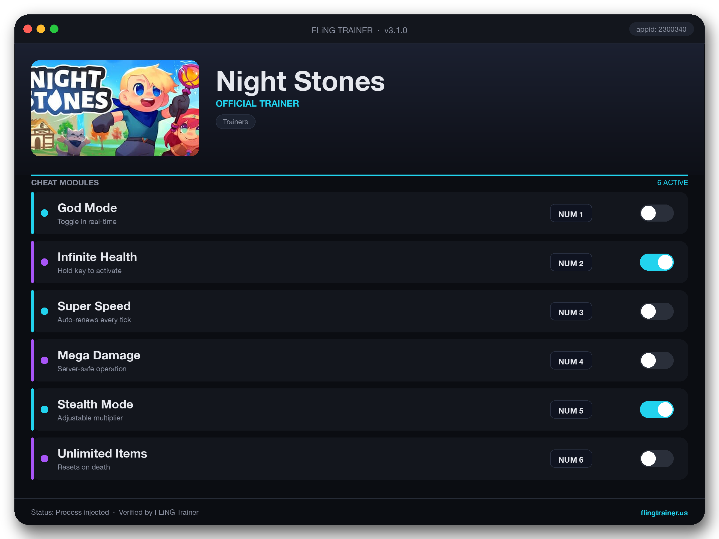 Night Stones Trainer interface