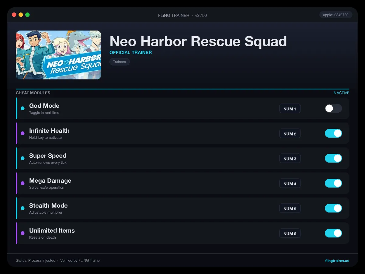 Neo Harbor Rescue Squad Trainer interface
