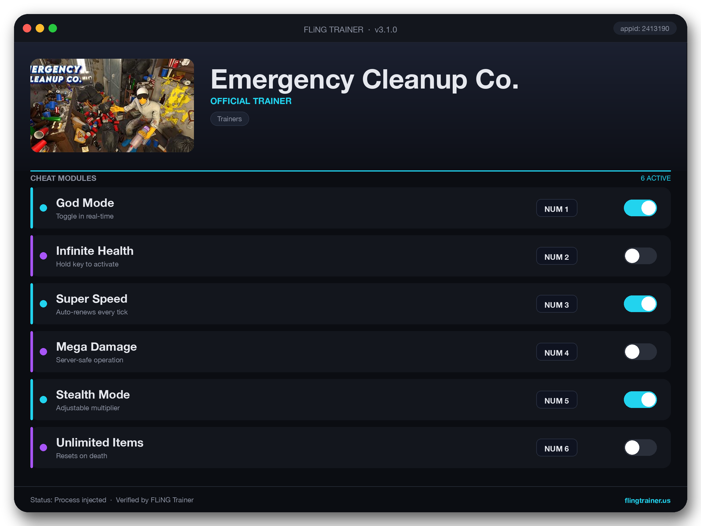 Emergency Cleanup Co. Trainer interface