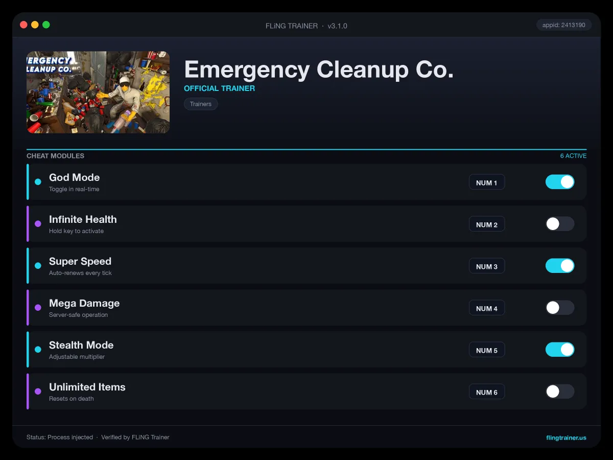 Emergency Cleanup Co. Trainer interface