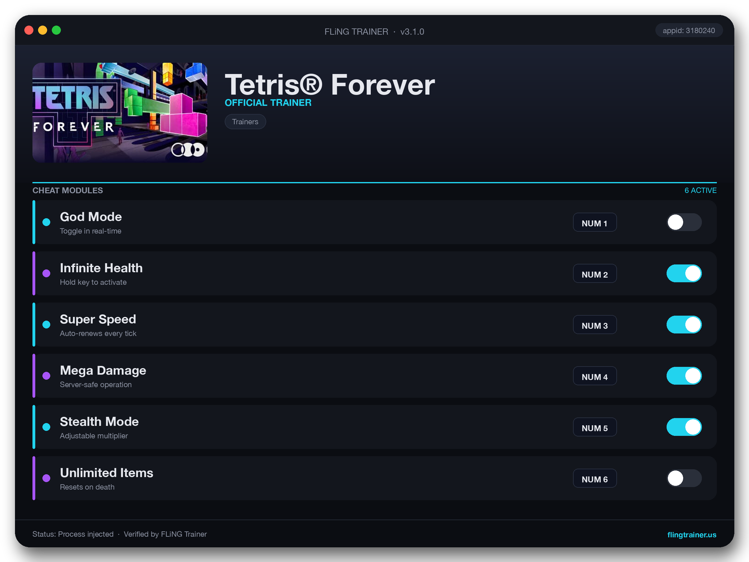 Tetris® Forever Trainer interface