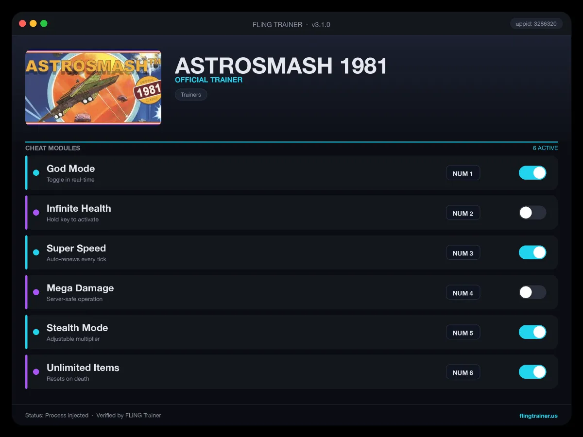 ASTROSMASH 1981 Trainer interface