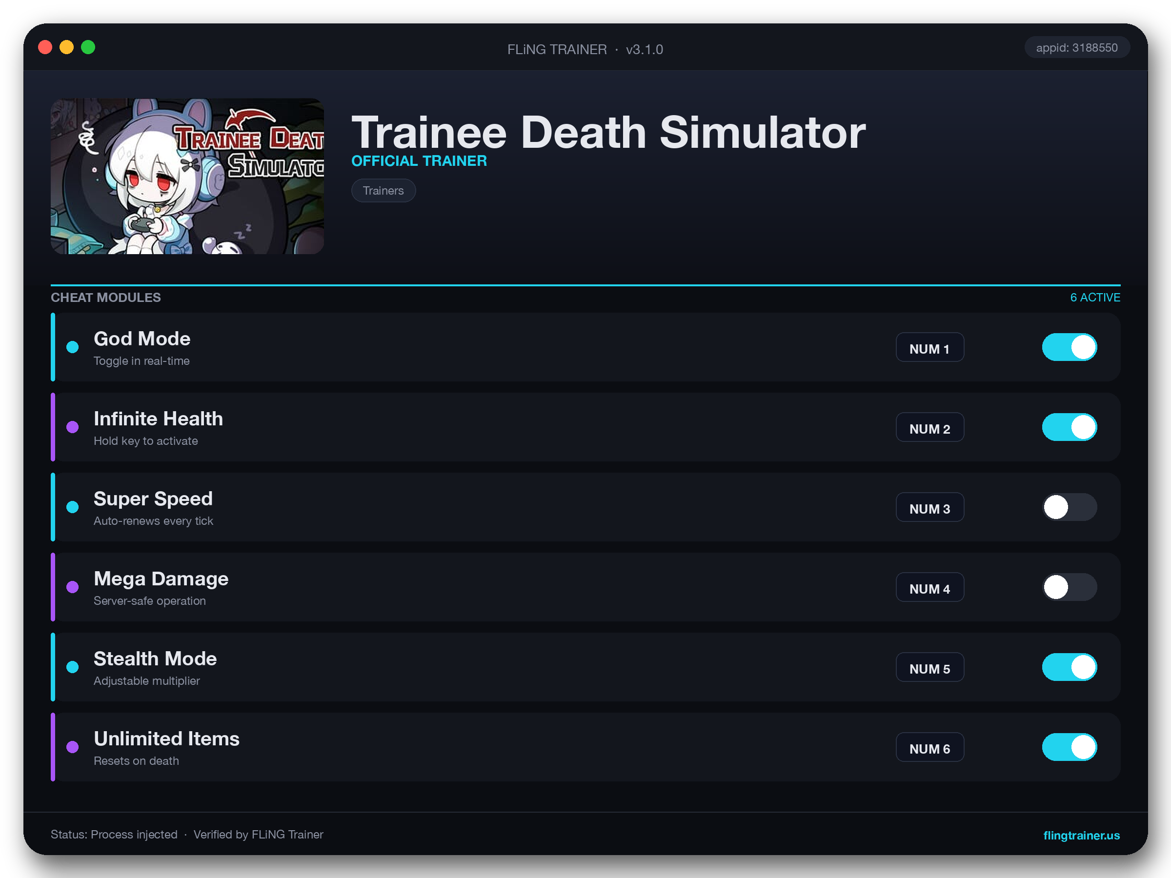 Trainee Death Simulator Trainer interface