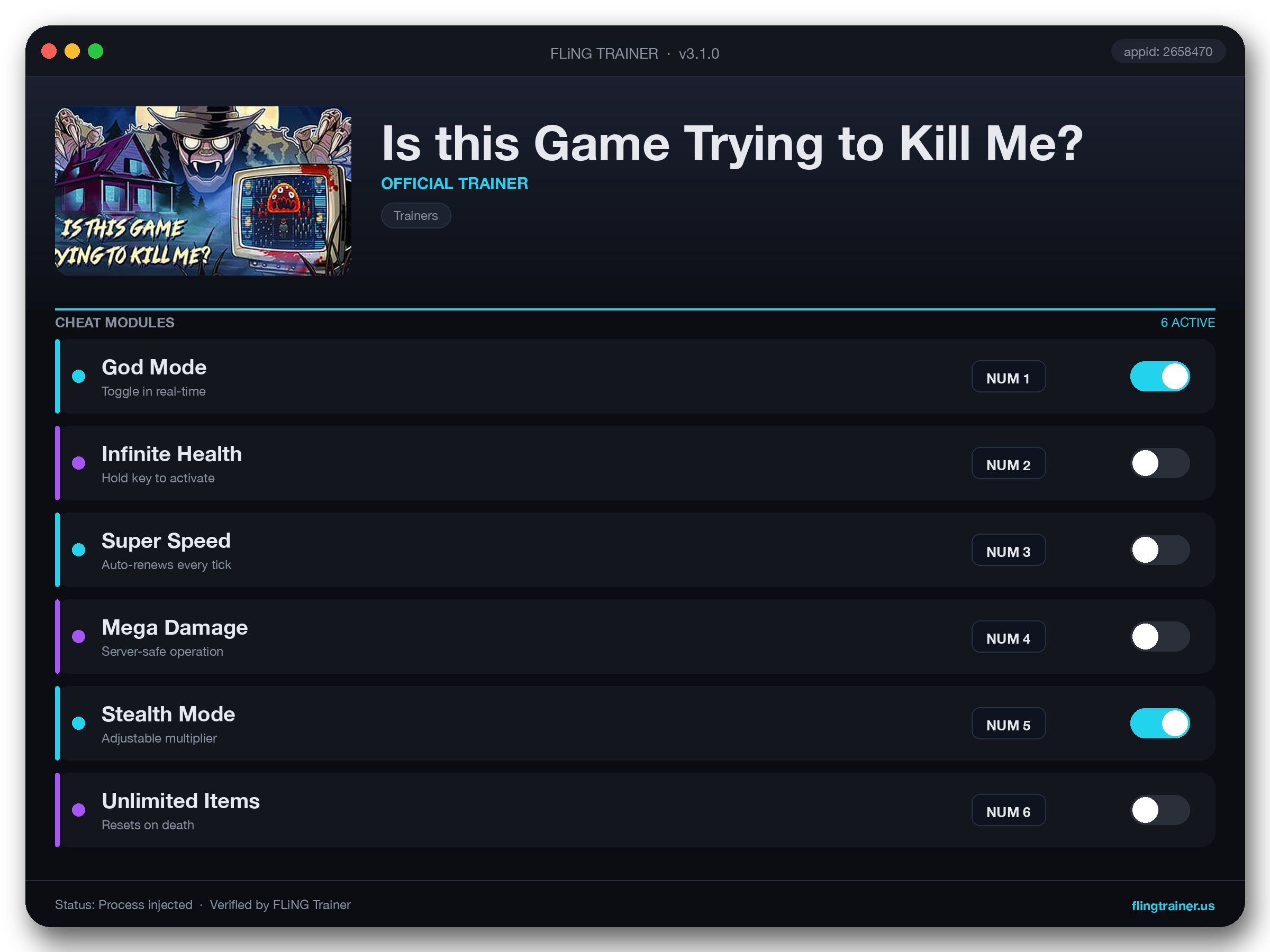 Is this Game Trying to Kill Me? Trainer interface