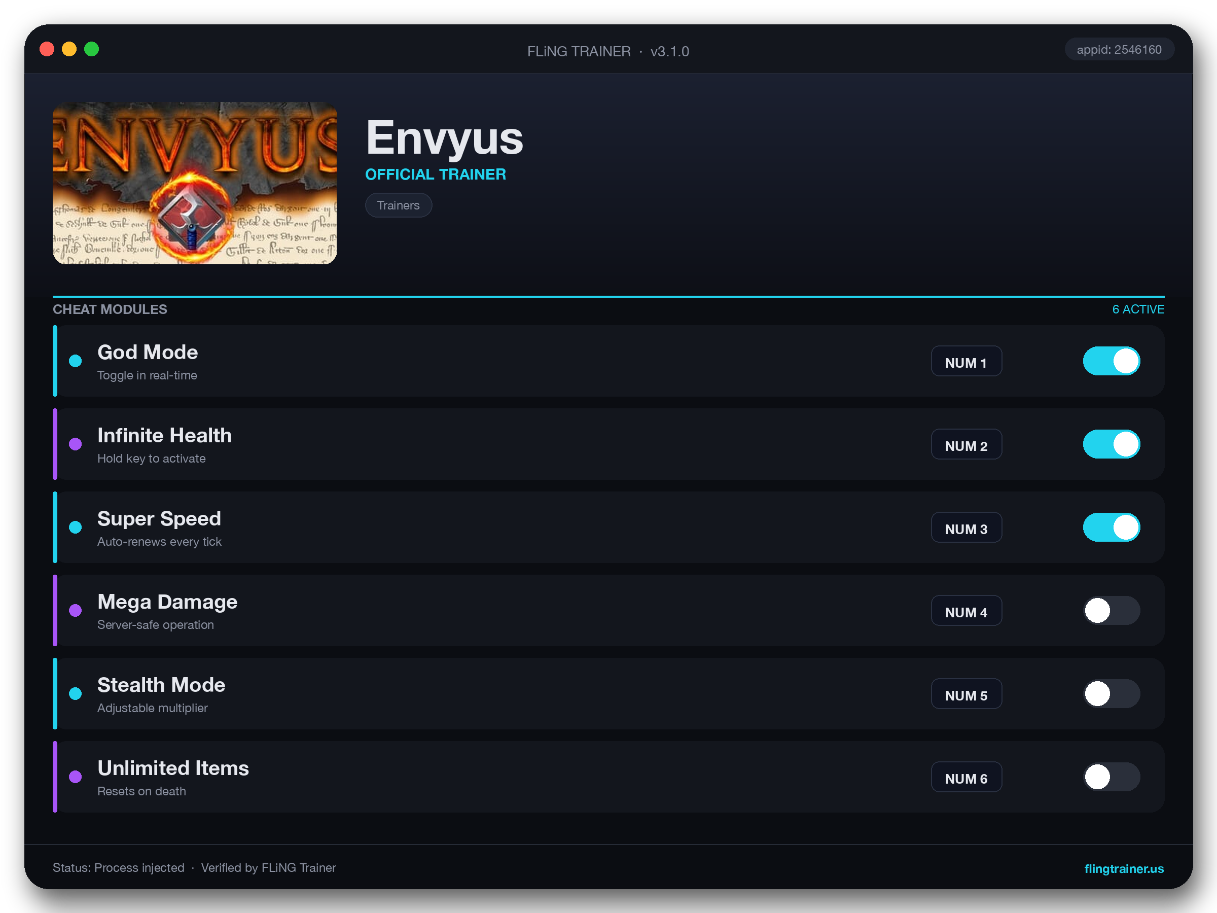 Envyus Trainer interface