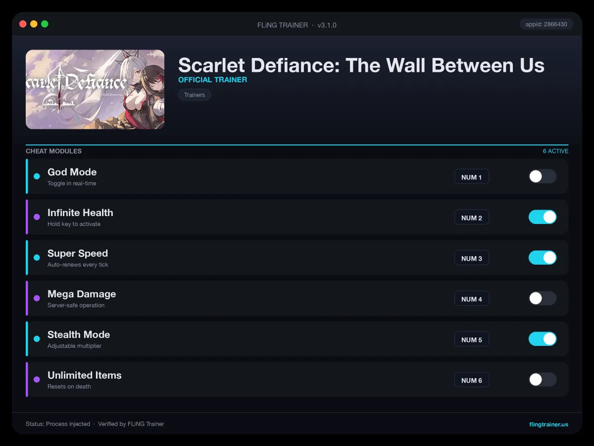 Scarlet Defiance: The Wall Between Us Trainer interface