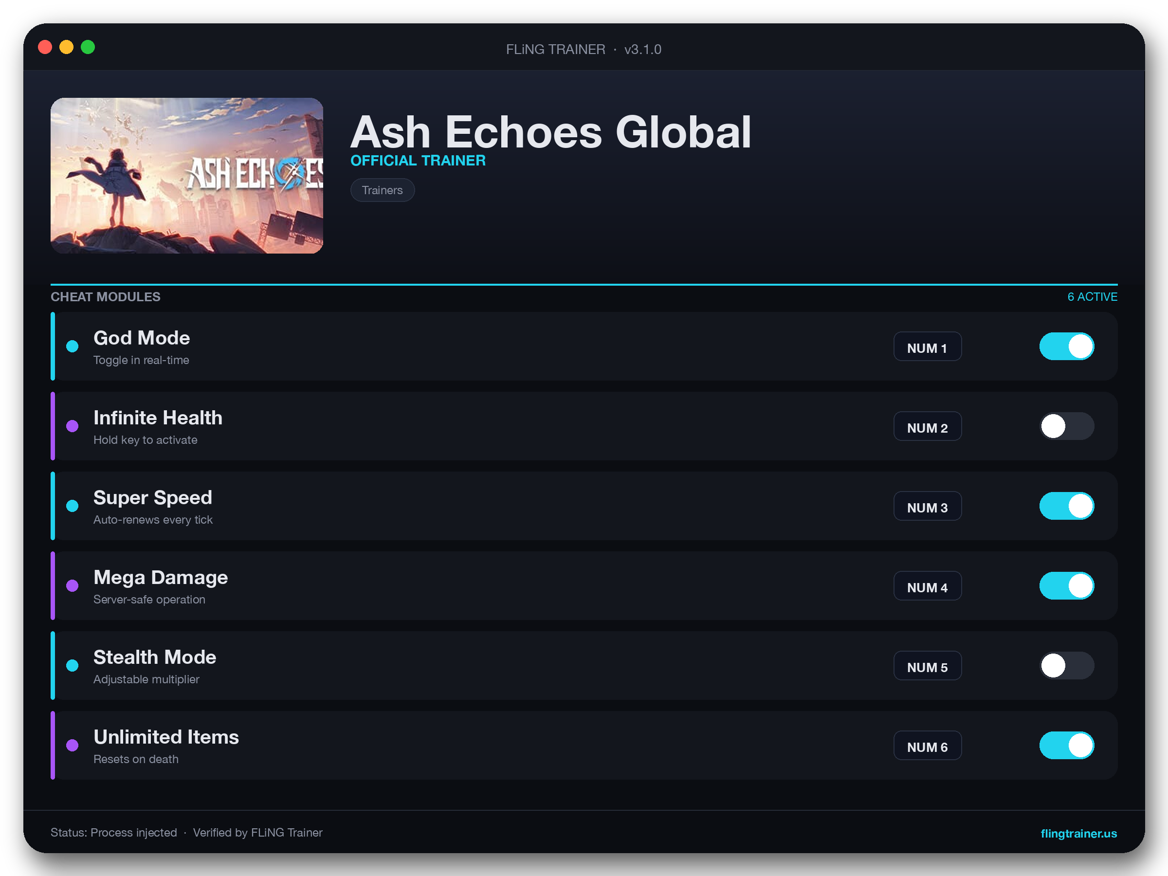 Ash Echoes Global Trainer interface
