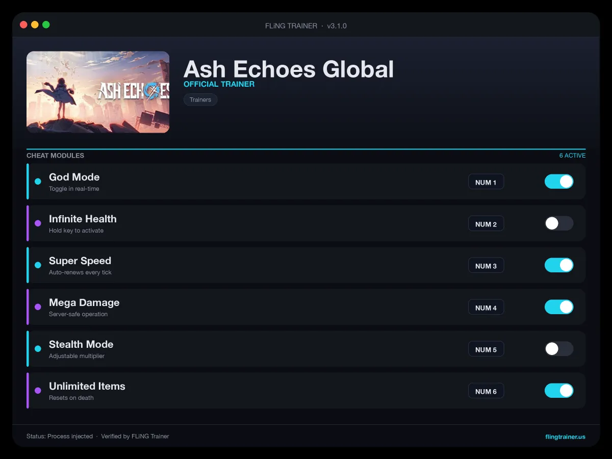 Ash Echoes Global Trainer interface