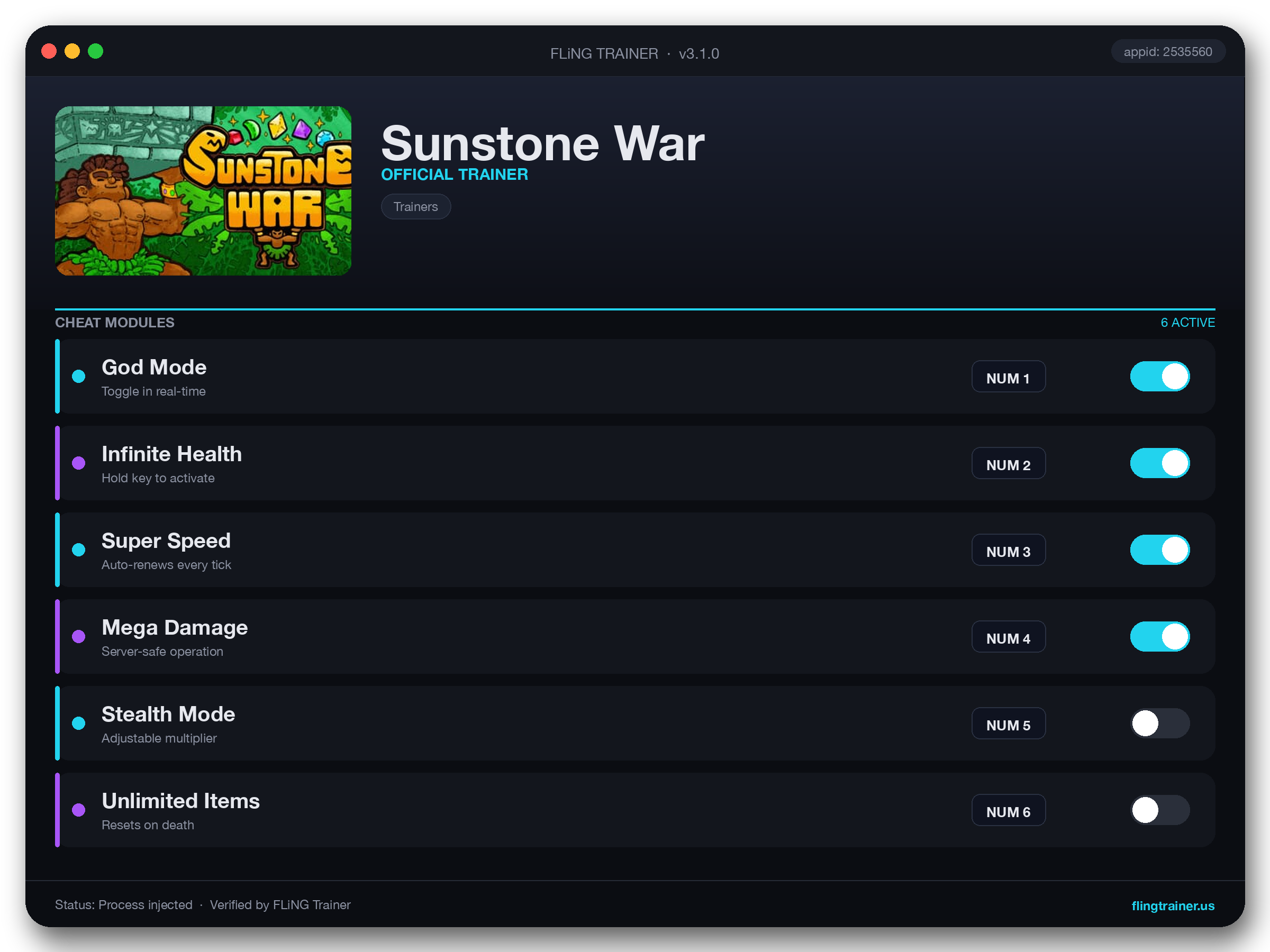 Sunstone War Trainer interface