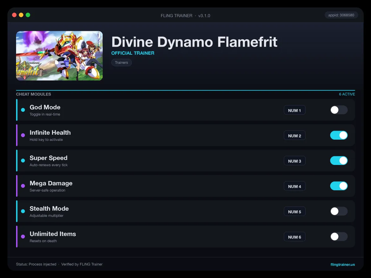 Divine Dynamo Flamefrit Trainer interface
