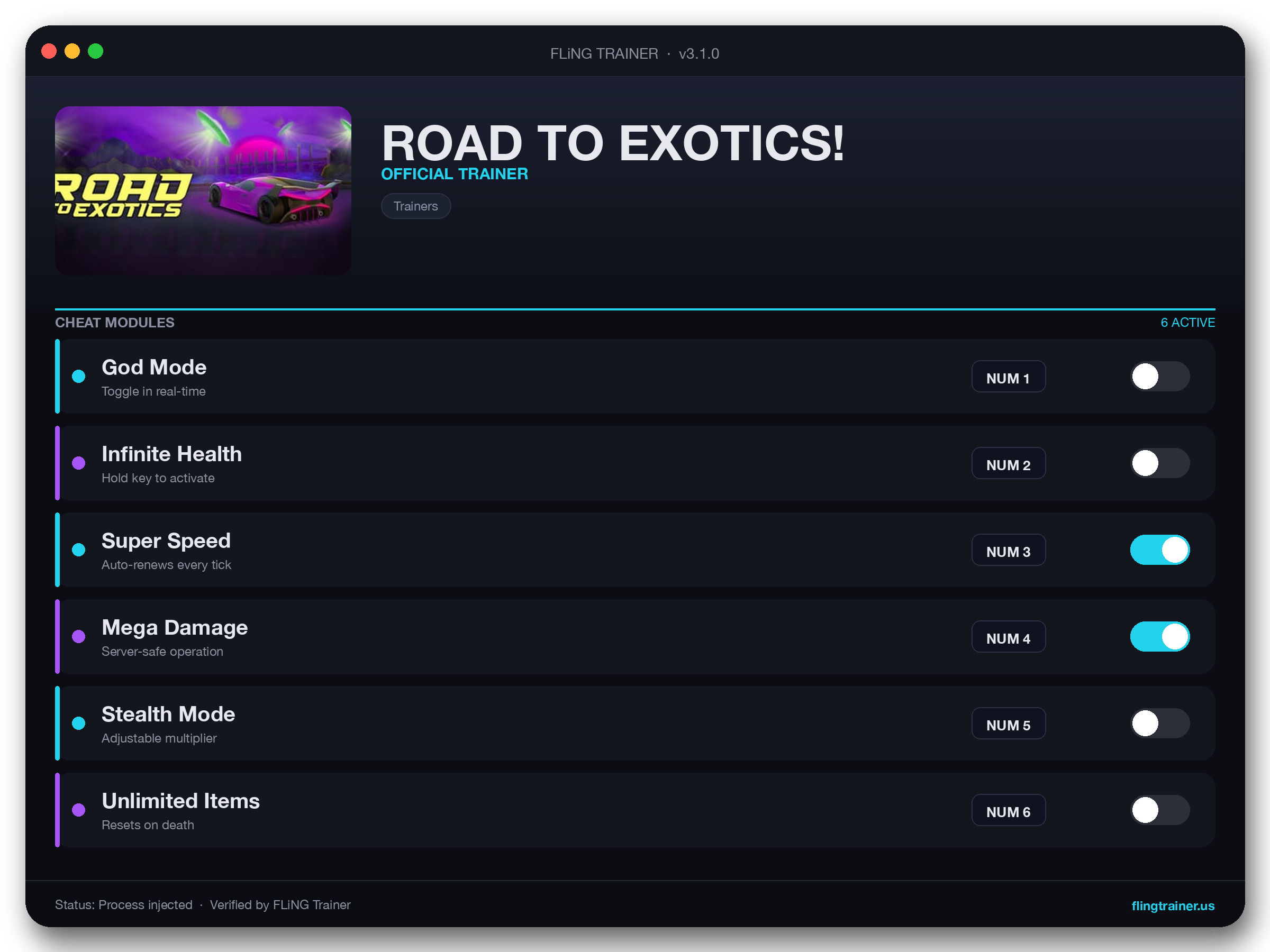 ROAD TO EXOTICS! Trainer interface