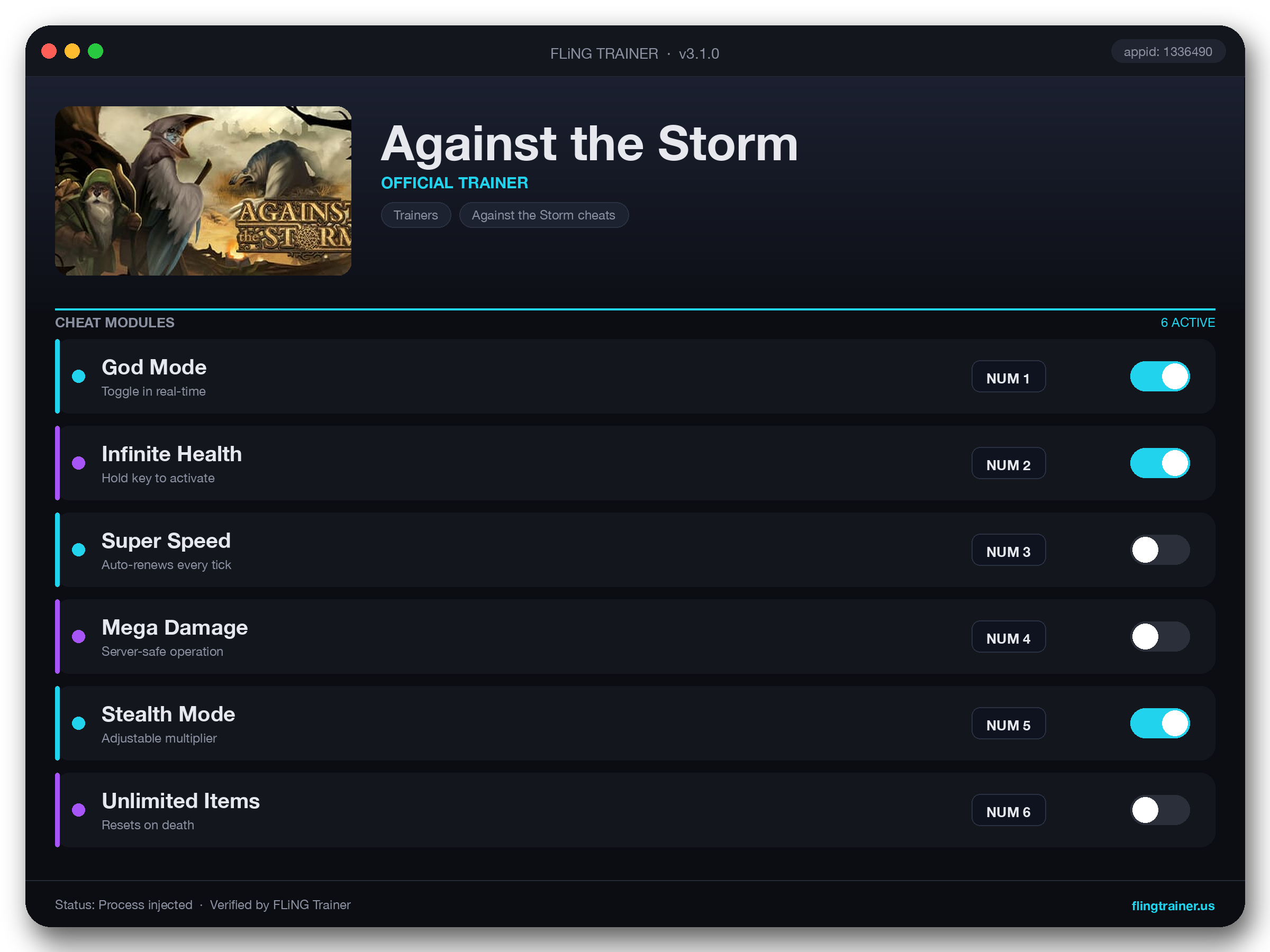 Against the Storm Trainer interface