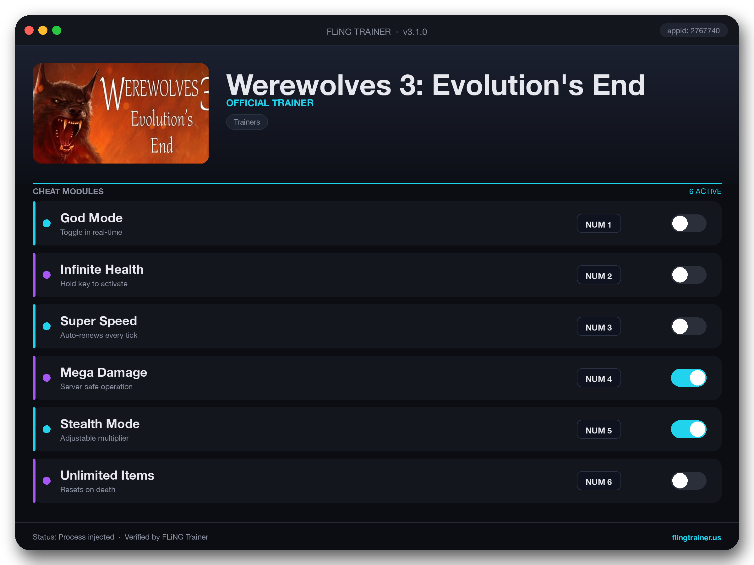 Werewolves 3: Evolution's End Trainer interface