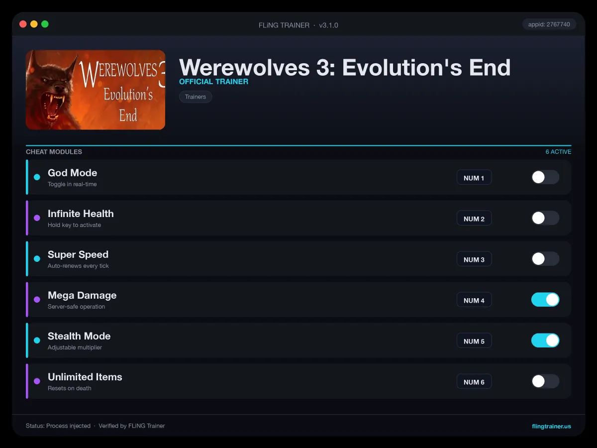 Werewolves 3: Evolution's End Trainer interface
