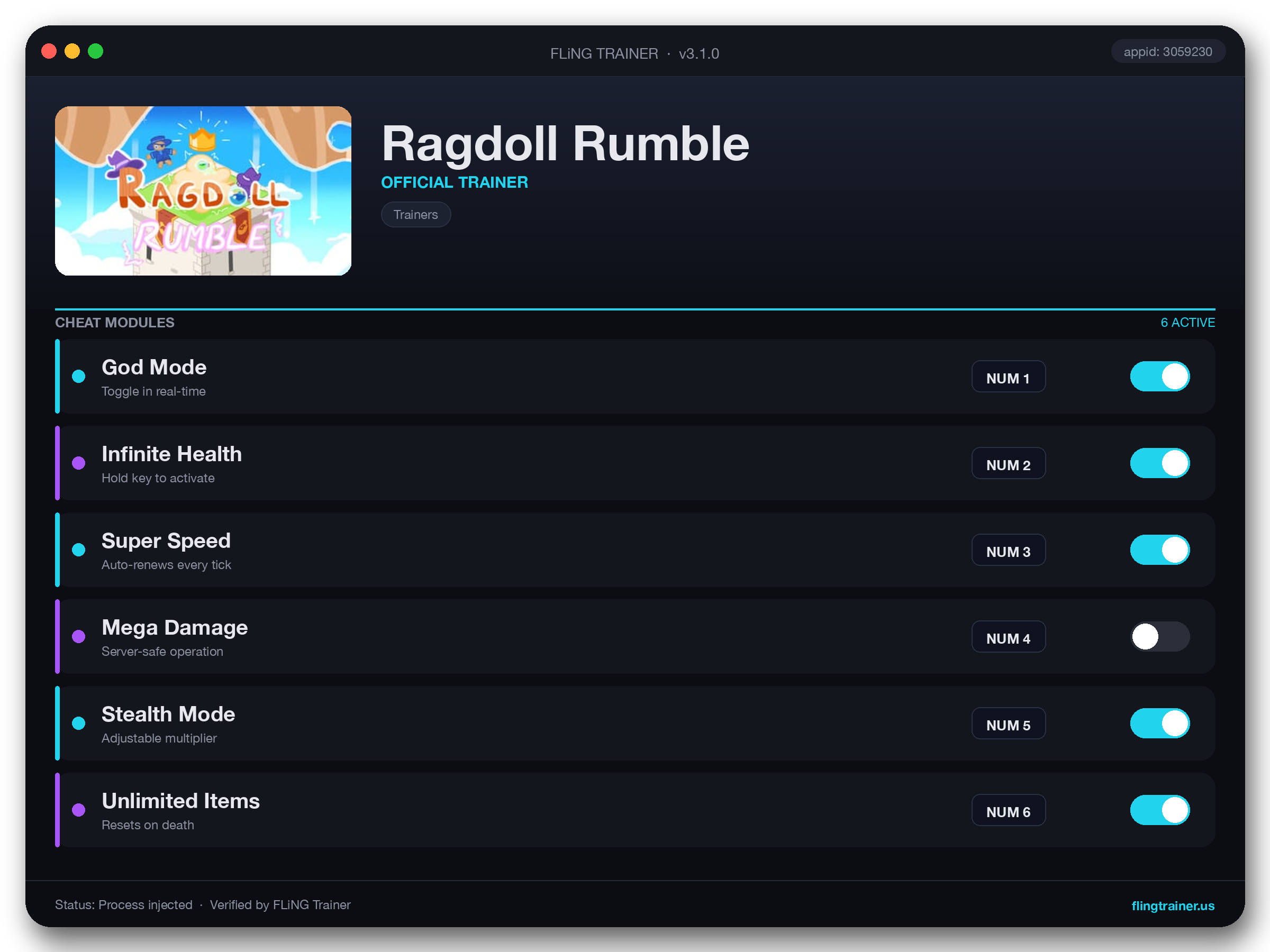 Ragdoll Rumble Trainer interface