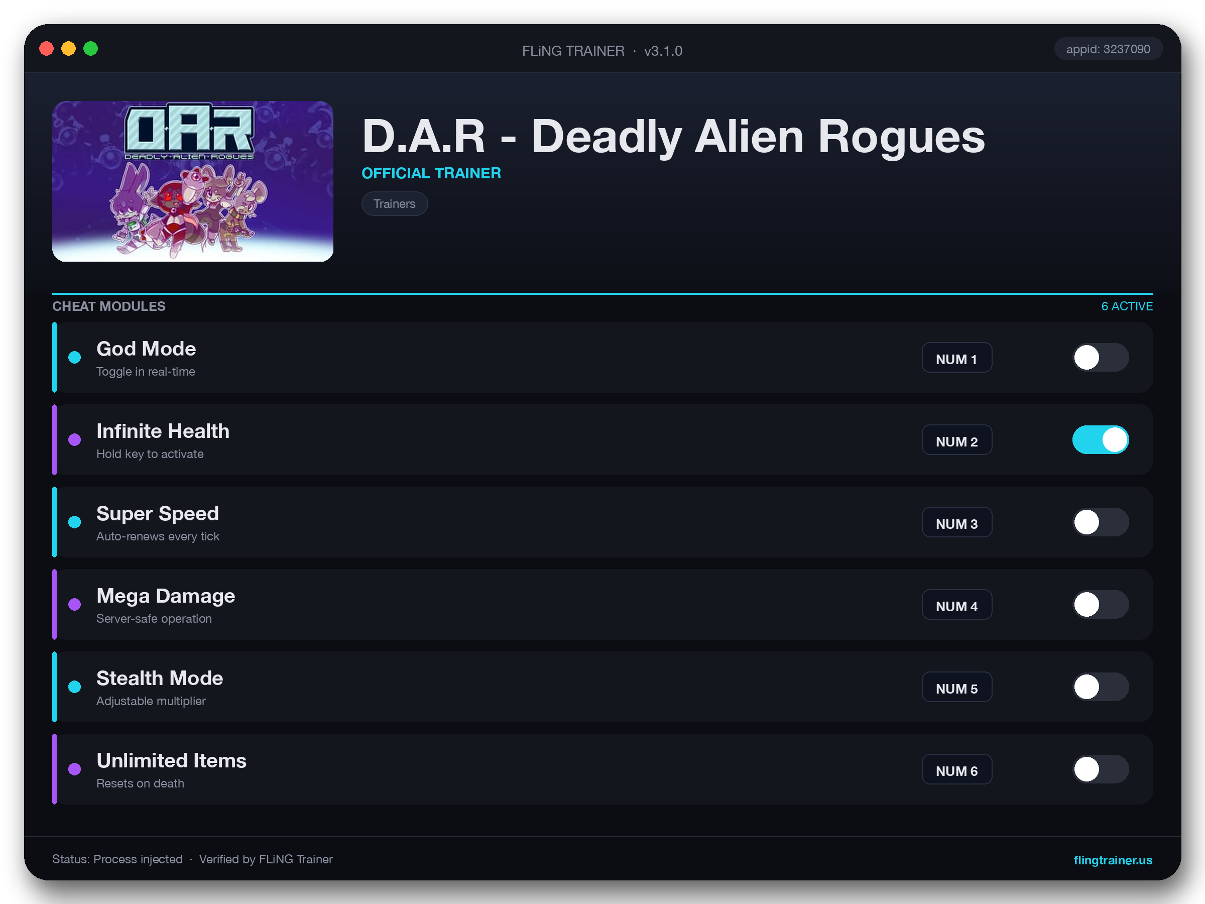 D.A.R - Deadly Alien Rogues Trainer interface