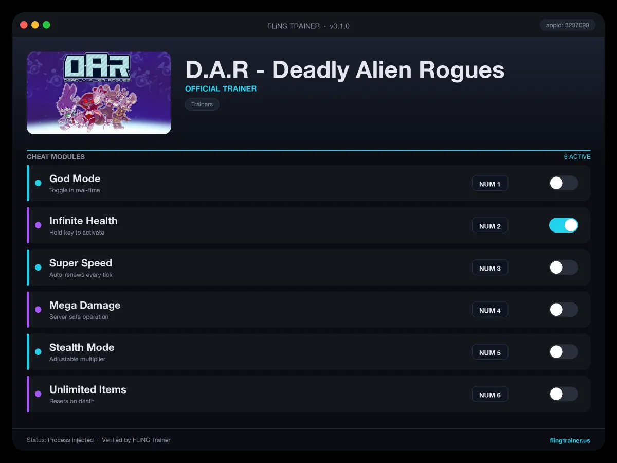 D.A.R - Deadly Alien Rogues Trainer interface