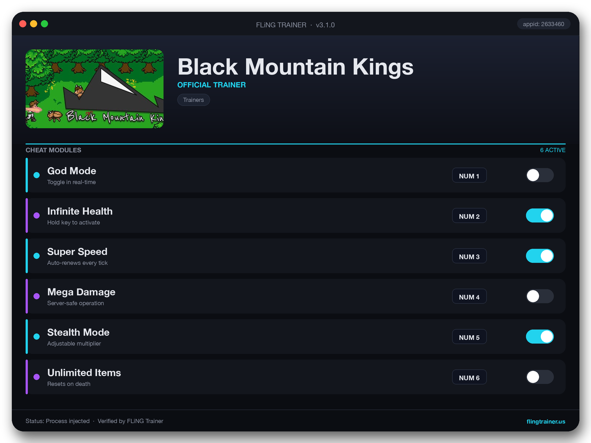 Black Mountain Kings Trainer interface