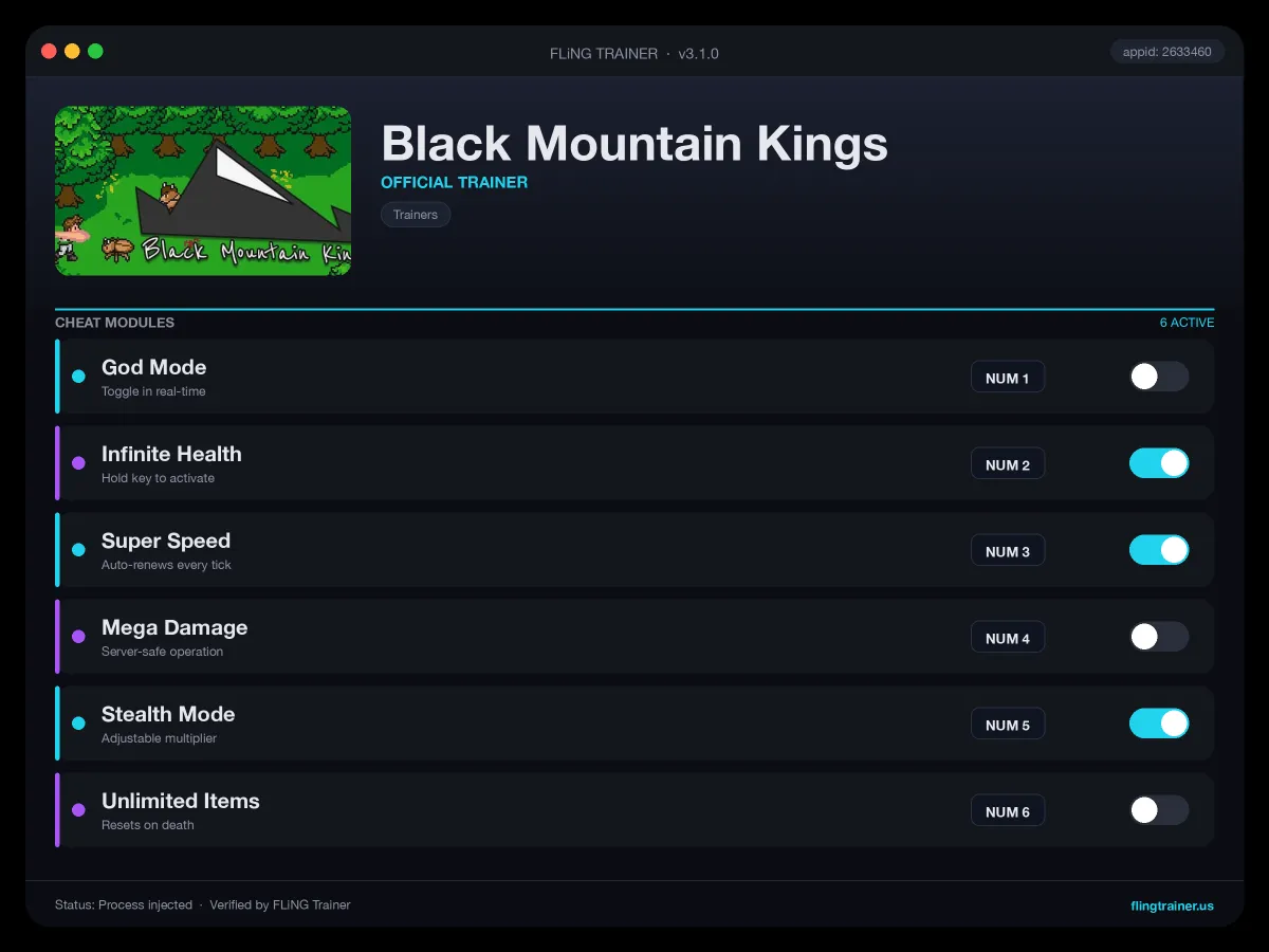 Black Mountain Kings Trainer interface