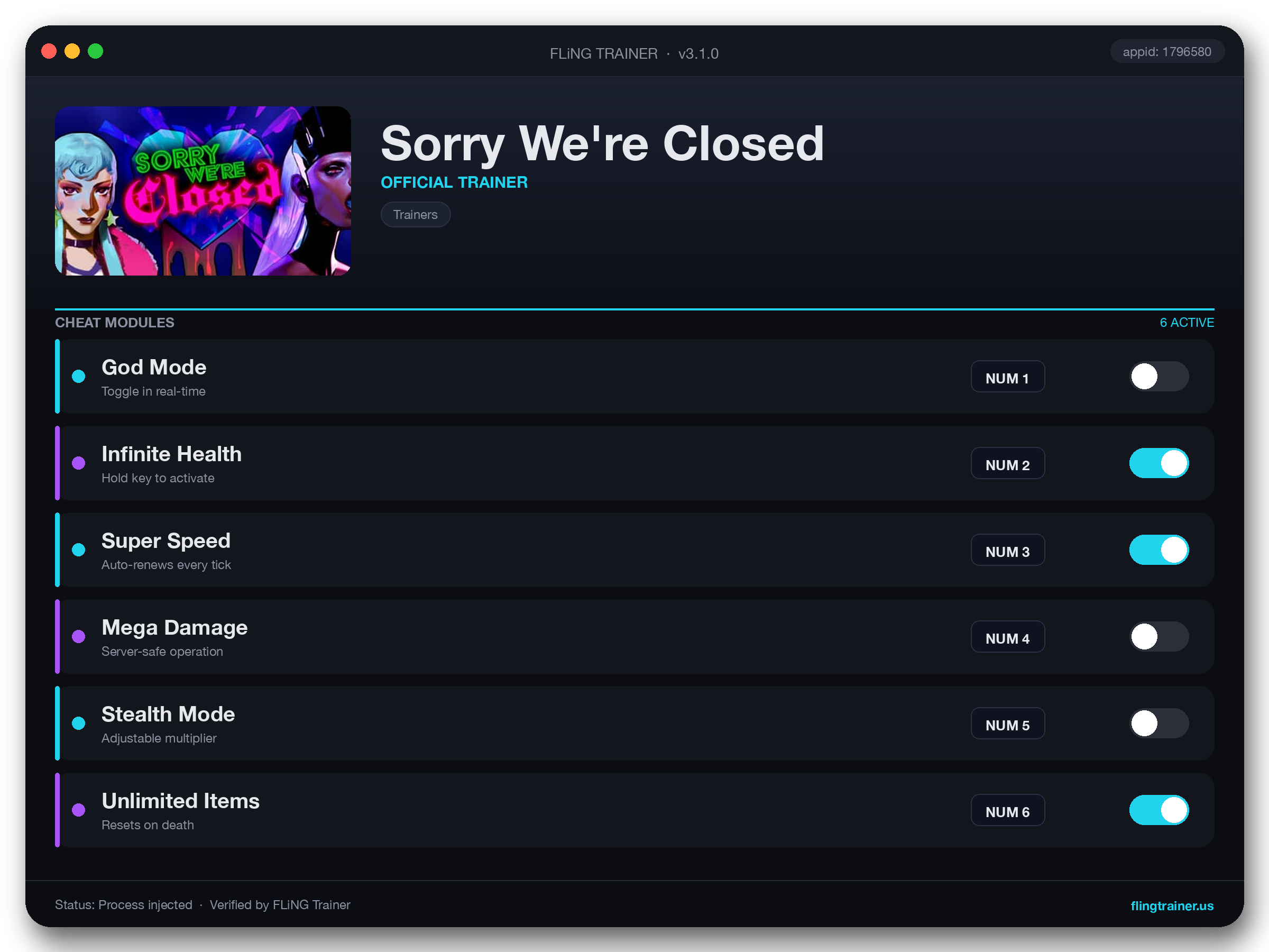 Sorry We're Closed Trainer interface