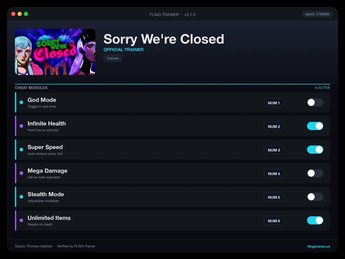 Sorry We're Closed Trainer interface