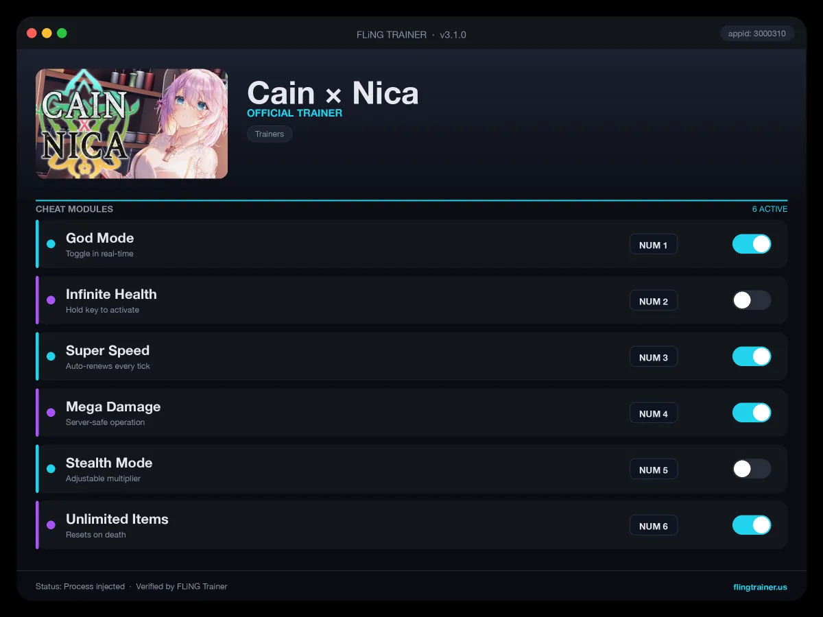 Cain × Nica Trainer interface