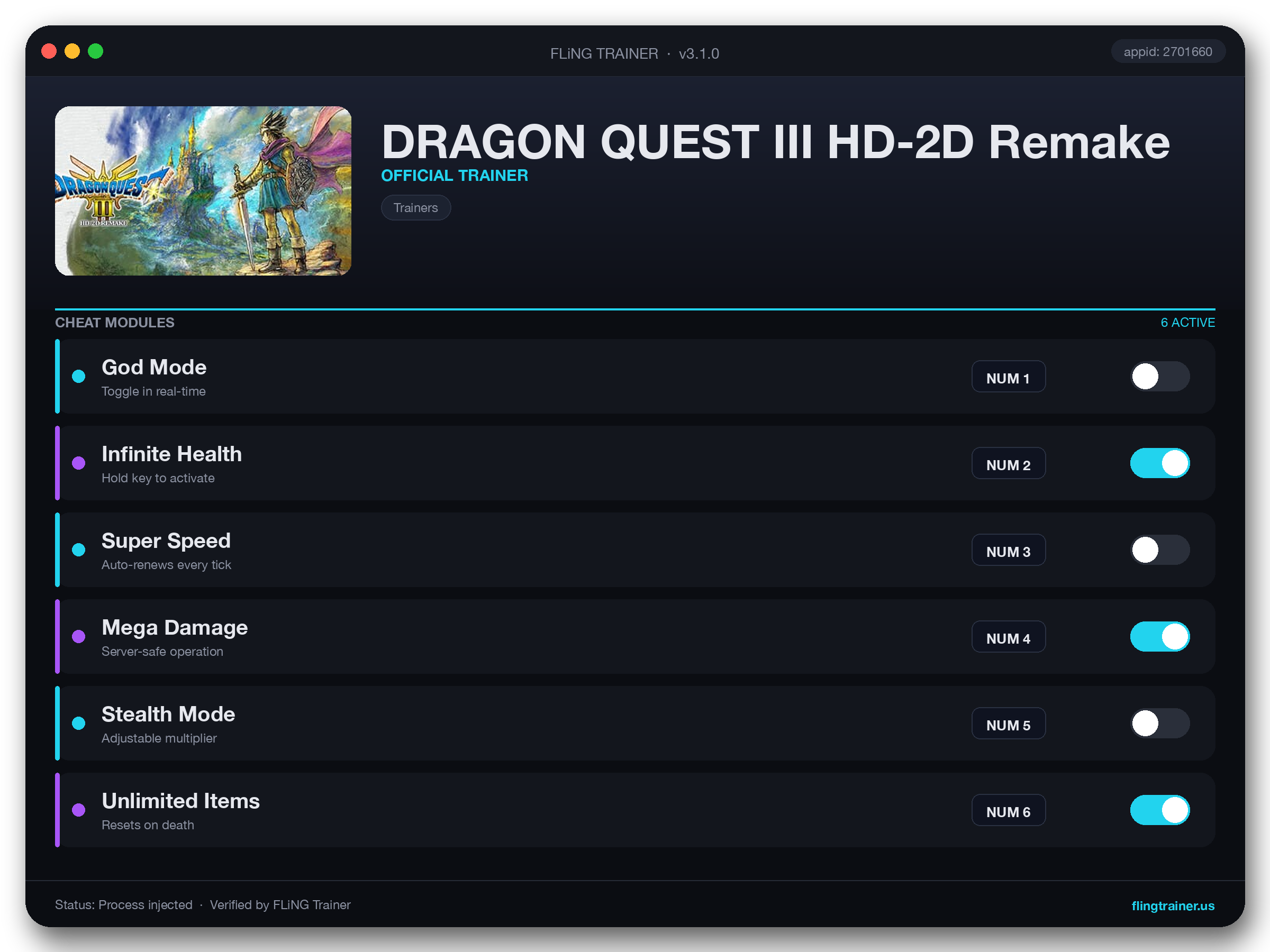DRAGON QUEST III HD-2D Remake Trainer interface