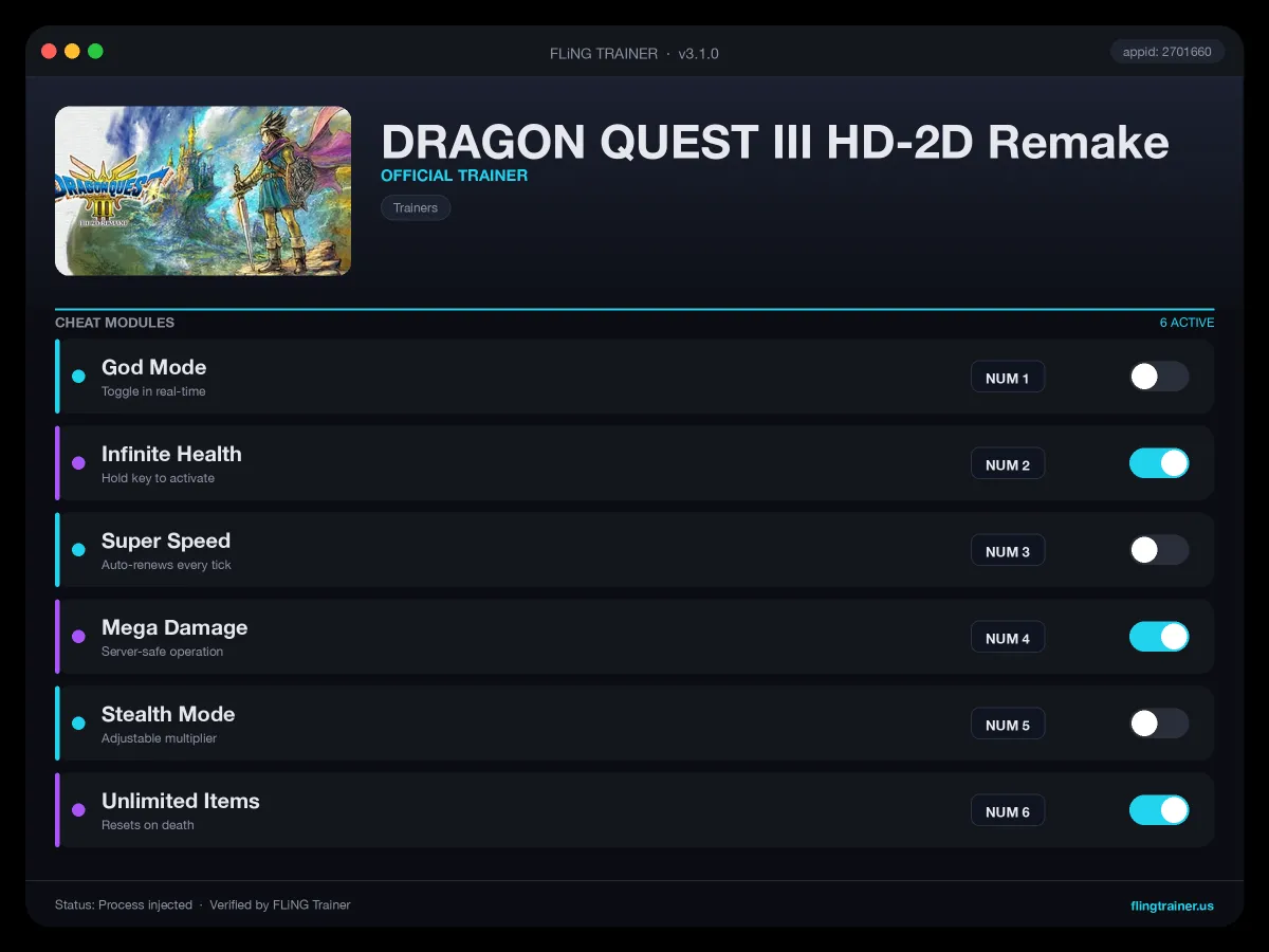 DRAGON QUEST III HD-2D Remake Trainer interface